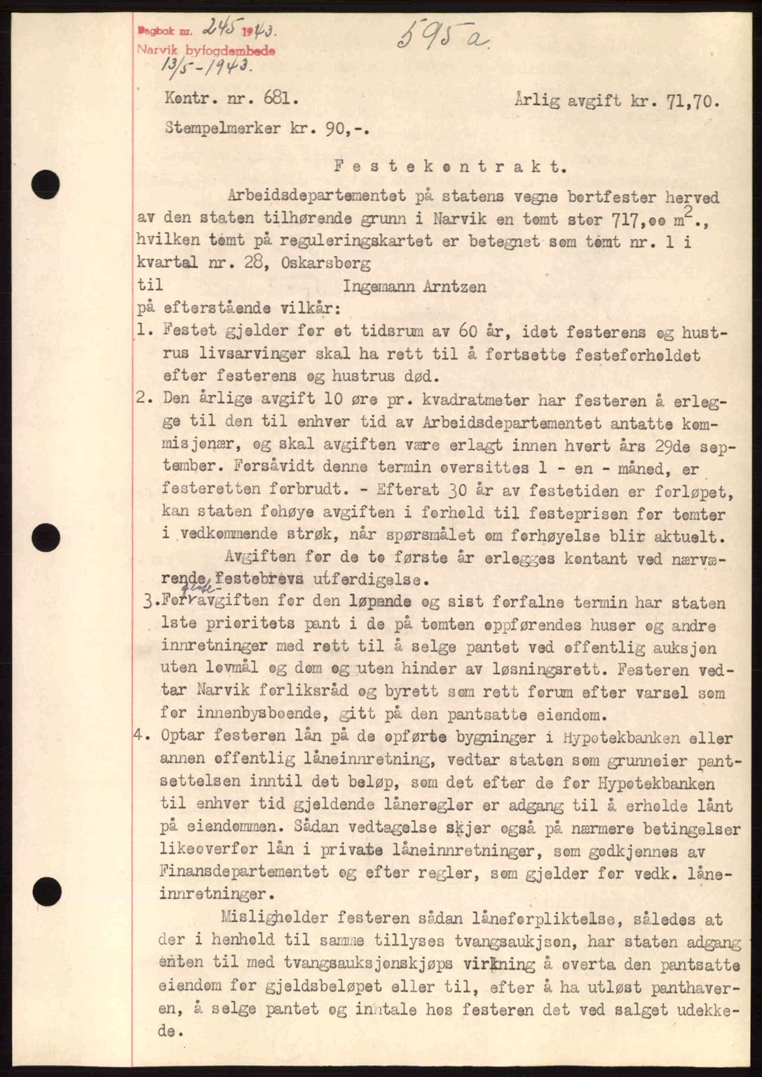 Narvik sorenskriveri, SAT/A-0002/1/2/2C/2Ca: Pantebok nr. A19, 1942-1943, Dagboknr: 245/1943