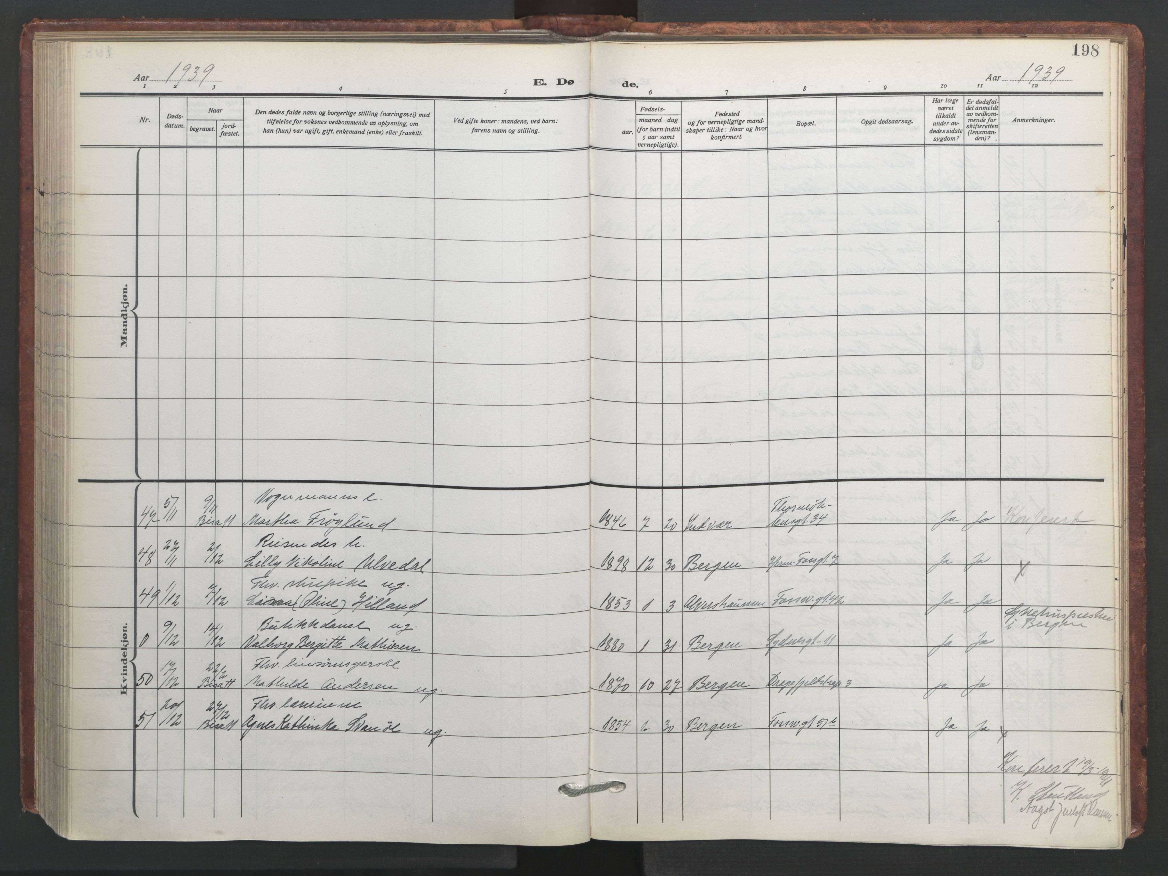 Johanneskirken sokneprestembete, AV/SAB-A-76001/H/Hab: Klokkerbok nr. D 2, 1916-1950, s. 197b-198a