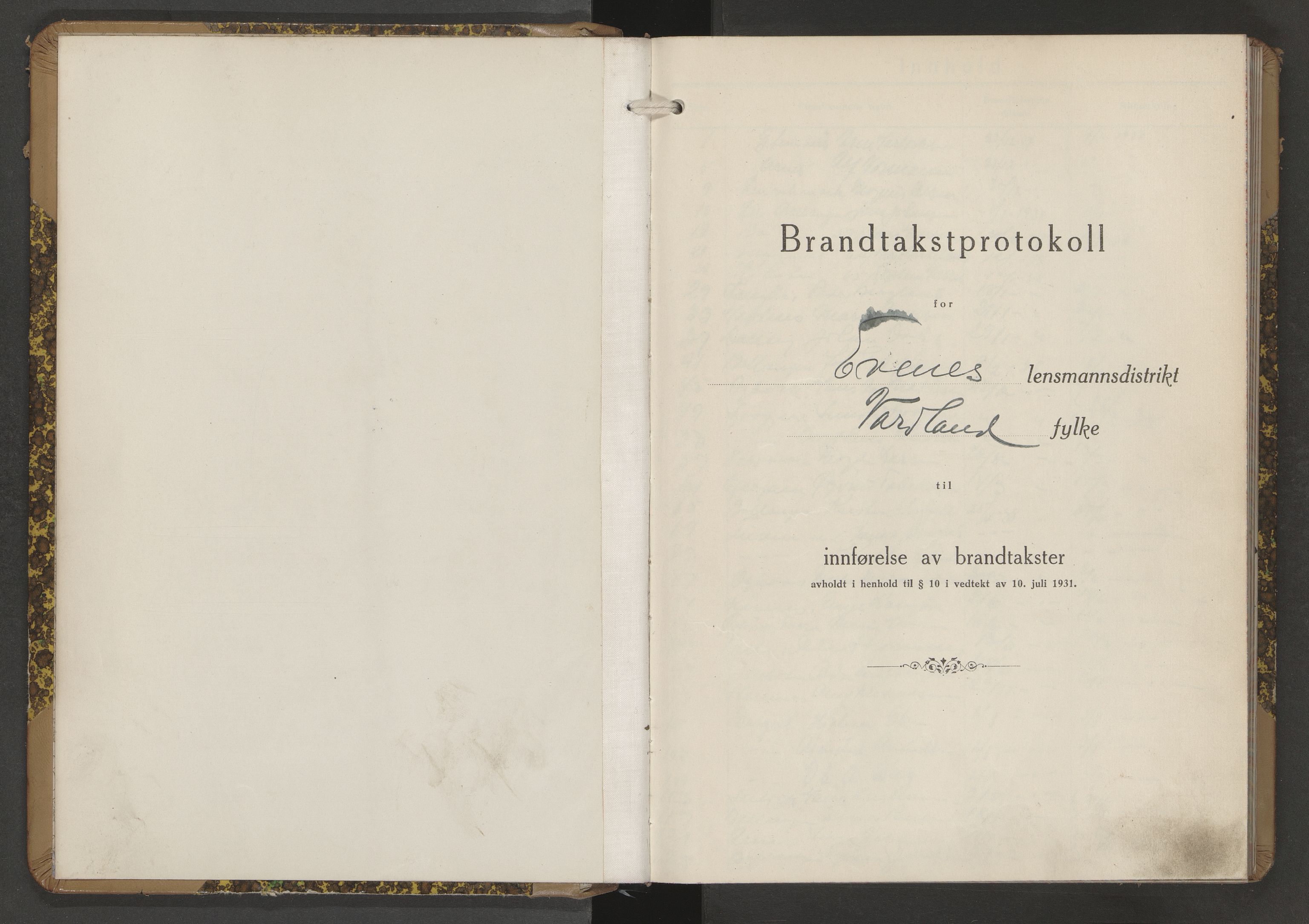 Evenes lensmannskontor, AV/SAT-A-5684/1/12/12b/L0018: Branntakstprotokoll-skjema, 1937-1939