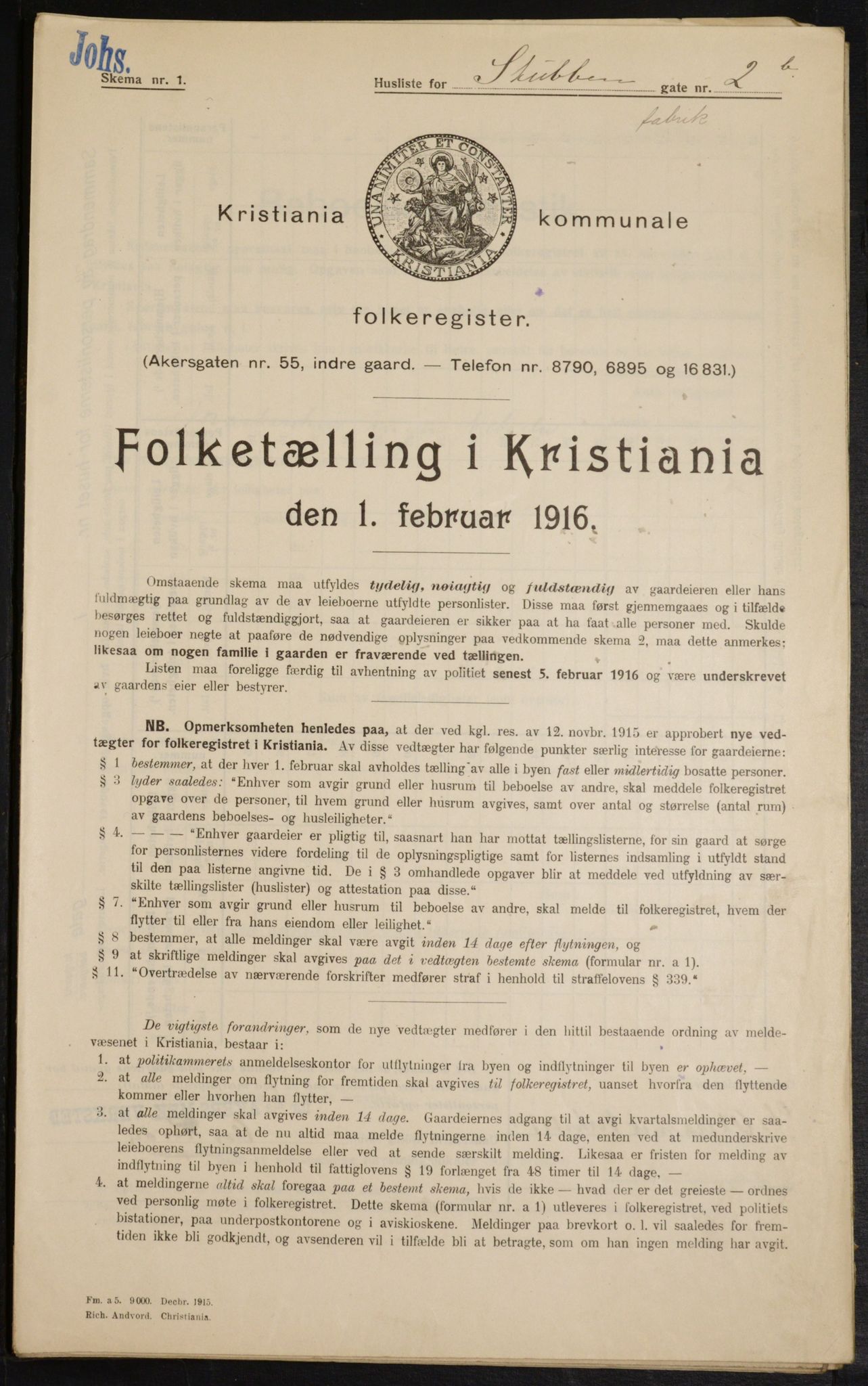 OBA, Kommunal folketelling 1.2.1916 for Kristiania, 1916, s. 107208