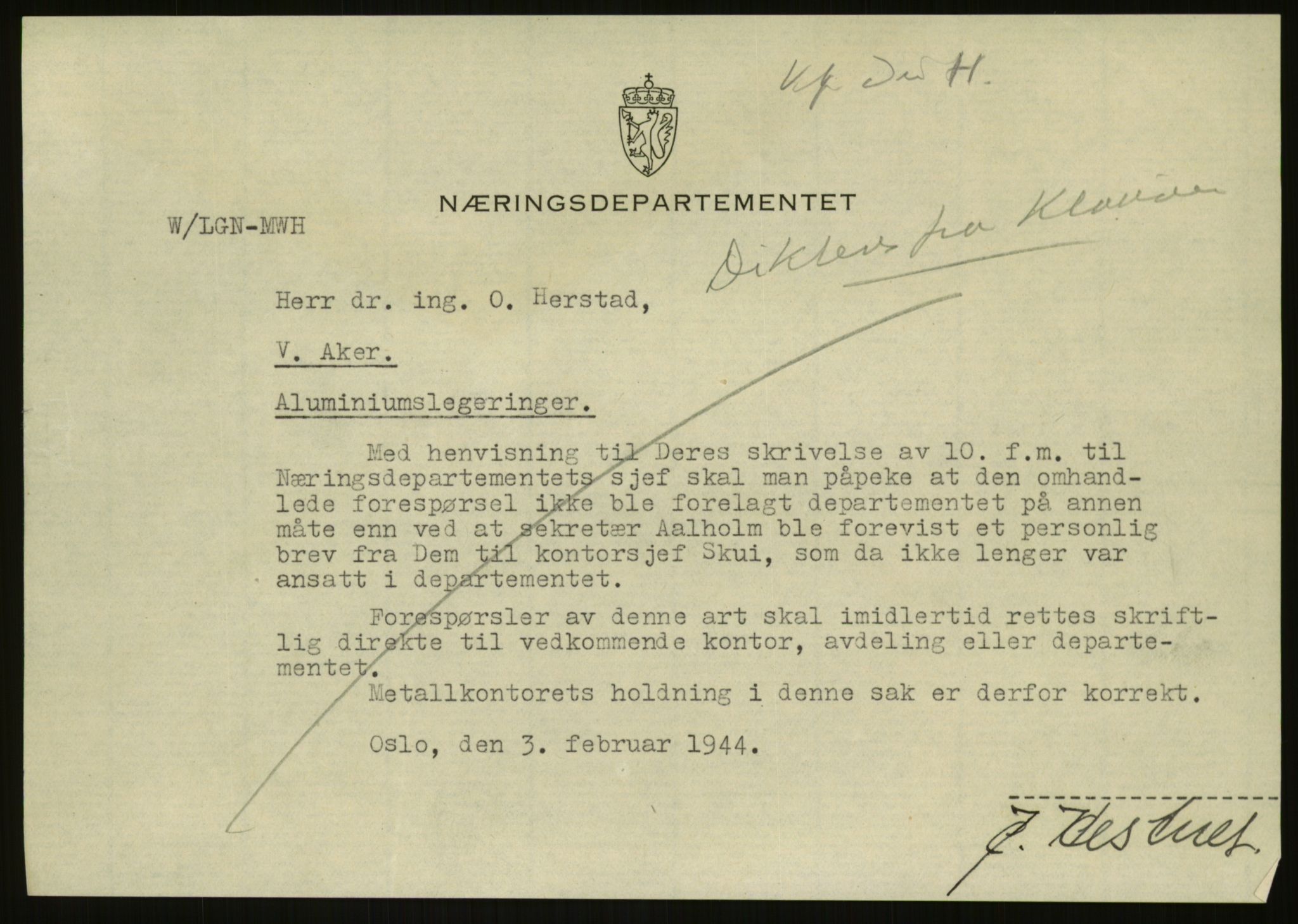 Direktoratet for industriforsyning, Sekretariatet, AV/RA-S-4153/D/Df/L0054: 9. Metallkontoret, 1940-1945, s. 447