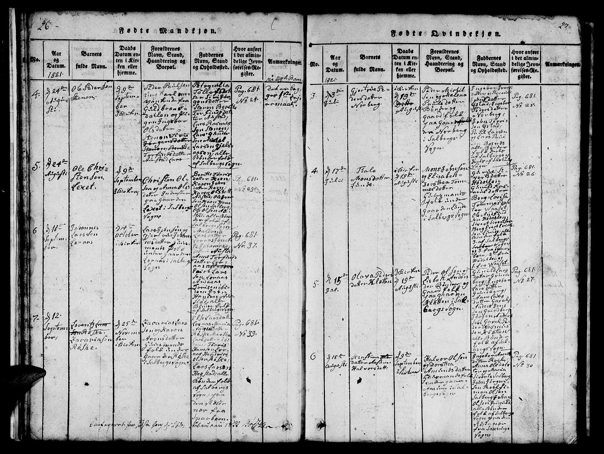 Ministerialprotokoller, klokkerbøker og fødselsregistre - Nord-Trøndelag, SAT/A-1458/731/L0310: Klokkerbok nr. 731C01, 1816-1874, s. 26-27