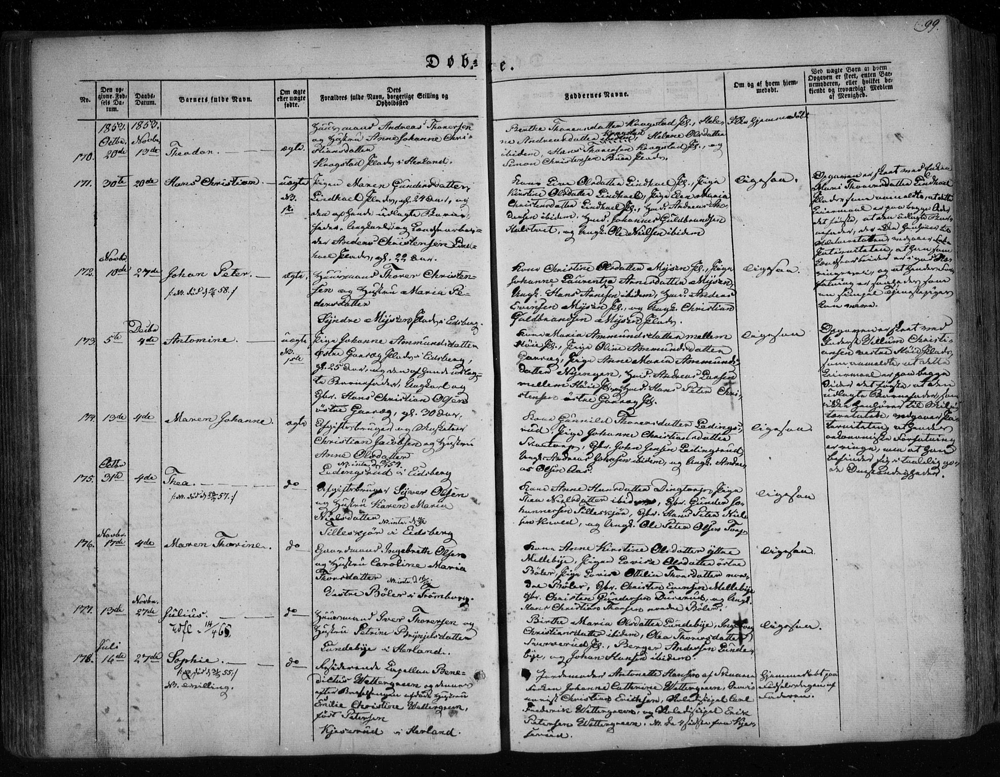 Eidsberg prestekontor Kirkebøker, AV/SAO-A-10905/F/Fa/L0009: Ministerialbok nr. I 9, 1849-1856, s. 99
