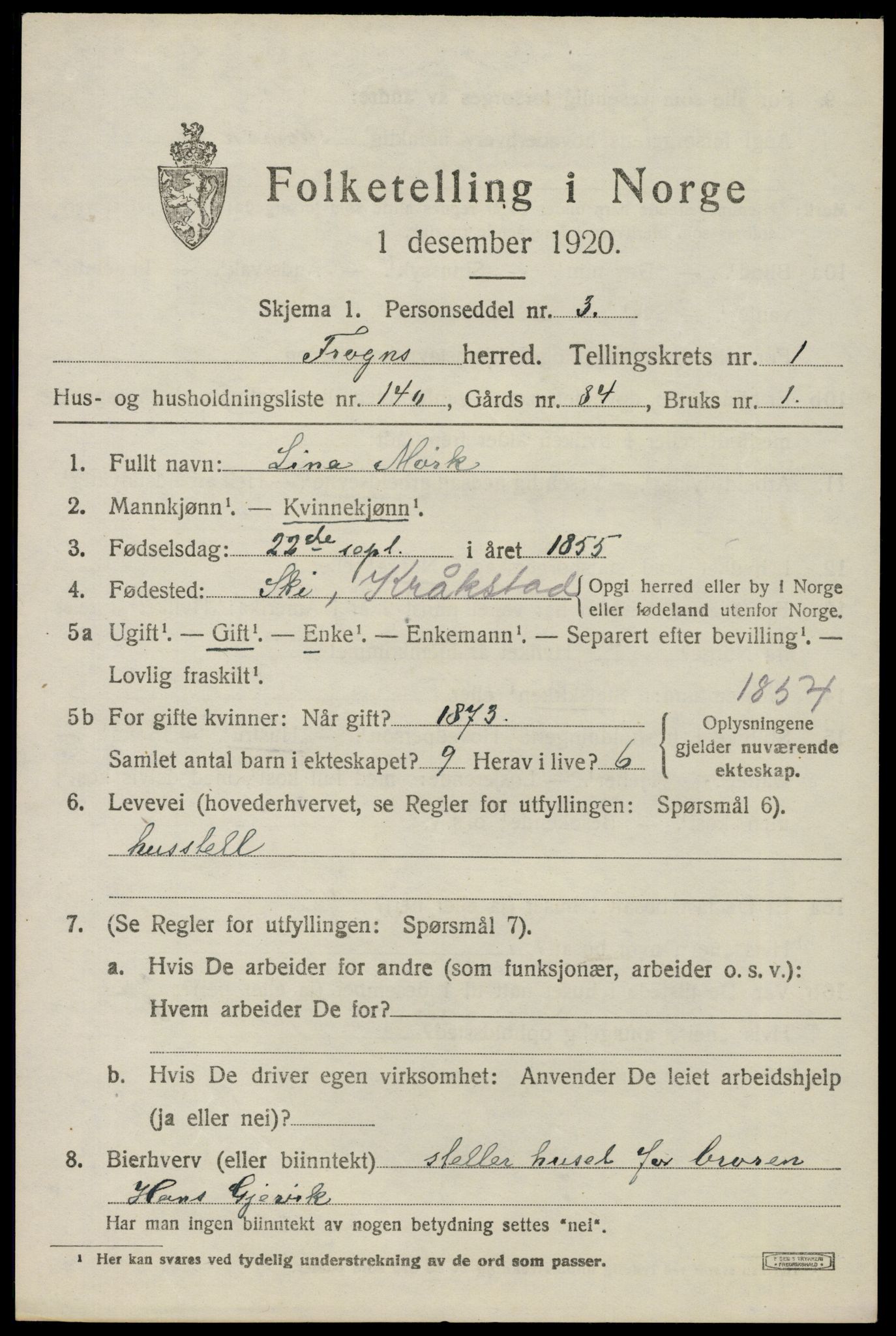 SAO, Folketelling 1920 for 0215 Frogn herred, 1920, s. 2847