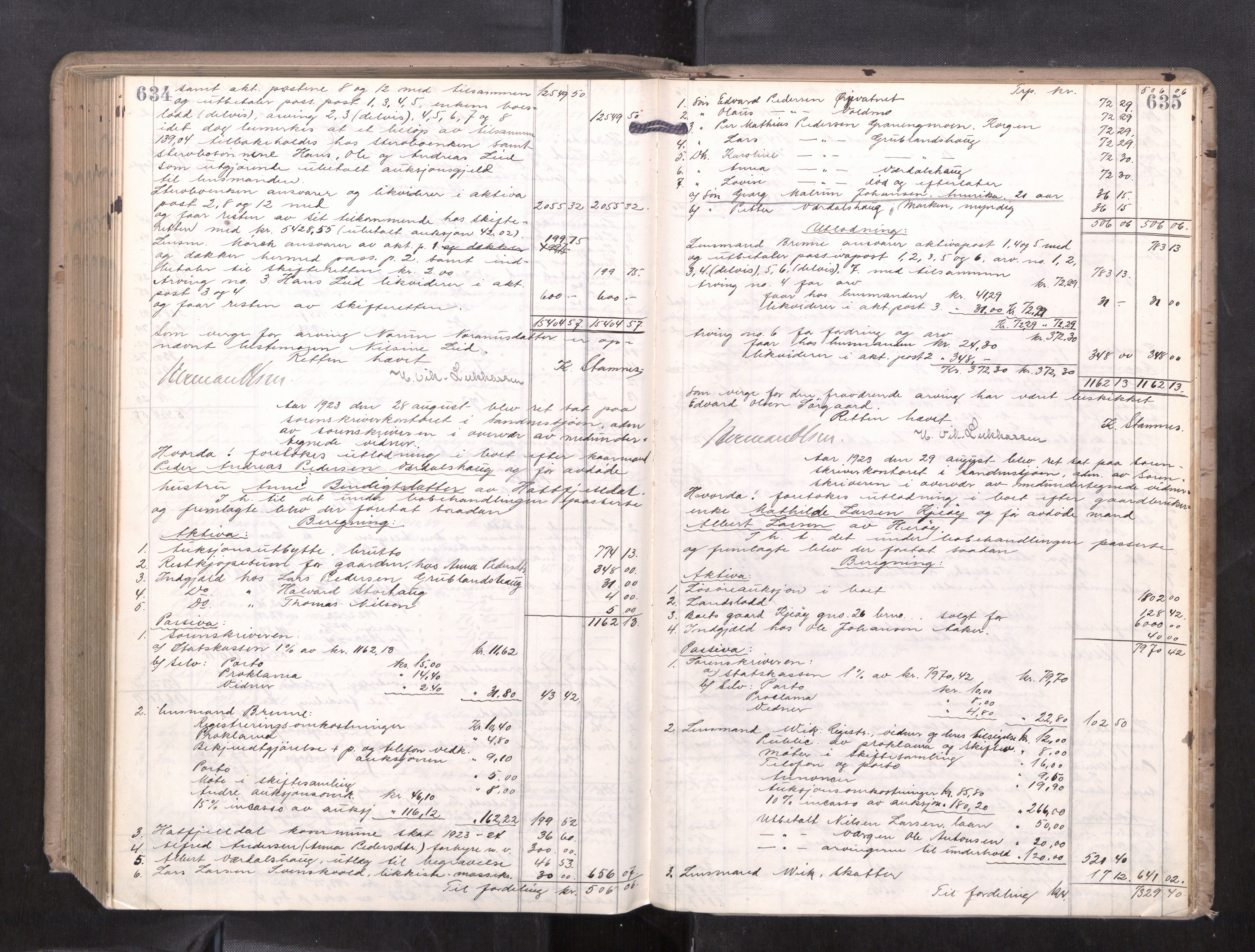 Søndre Helgeland sorenskriveri, AV/SAT-A-4575/1/3/3A/L0009: Skifteutlodningsprot., 1913-1924, s. 634-635