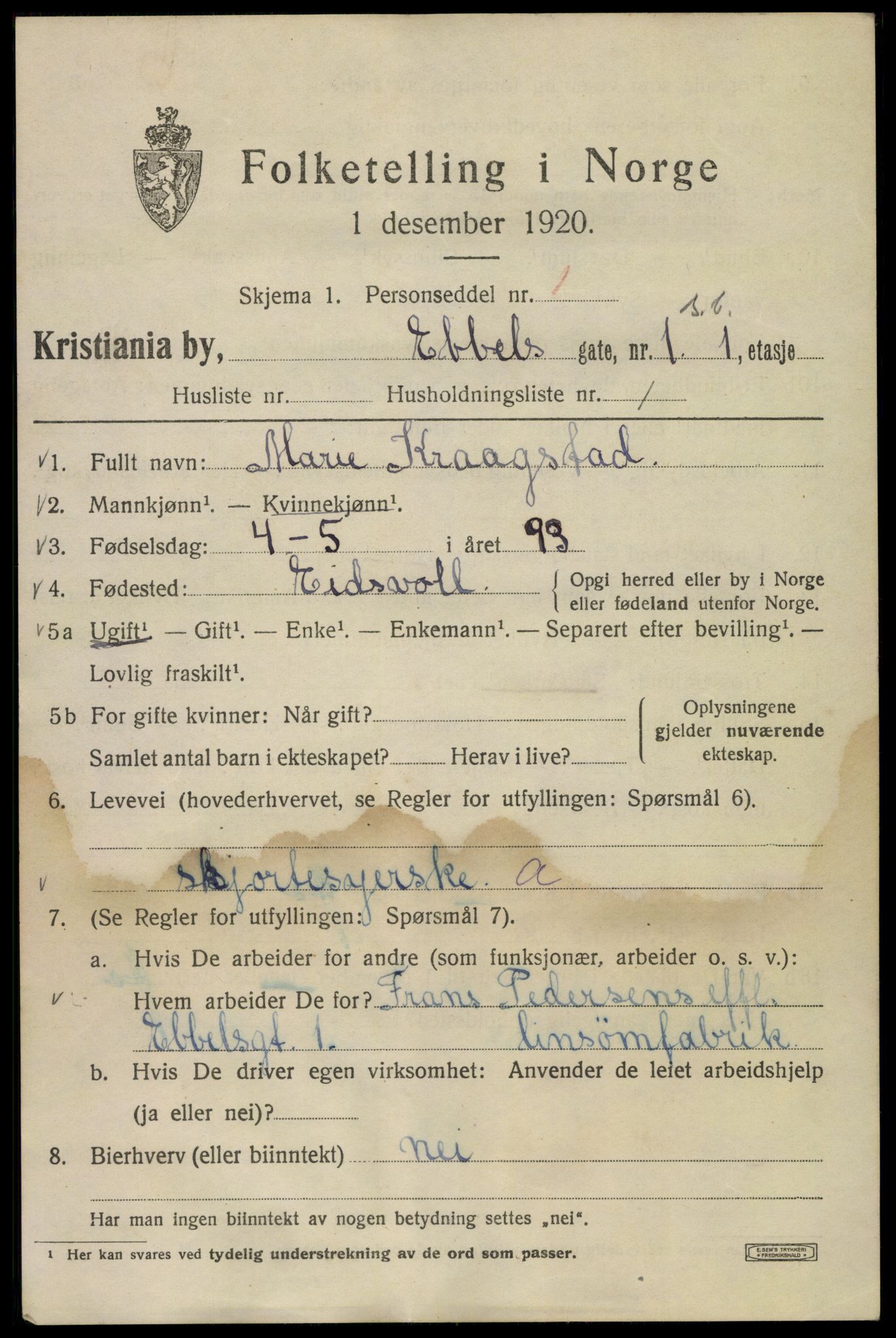 SAO, Folketelling 1920 for 0301 Kristiania kjøpstad, 1920, s. 206875