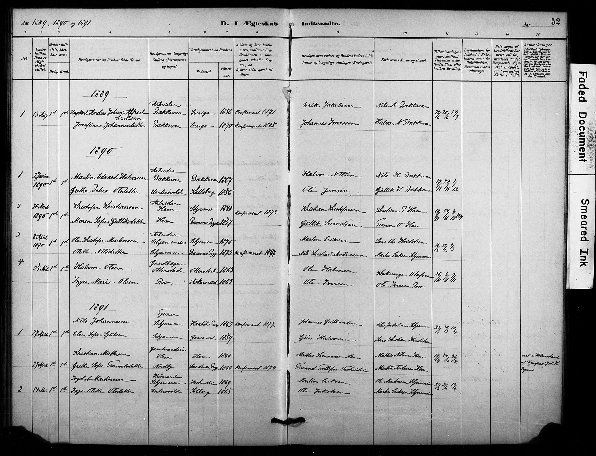 Lardal kirkebøker, AV/SAKO-A-350/F/Fc/L0001: Ministerialbok nr. III 1, 1881-1906, s. 52
