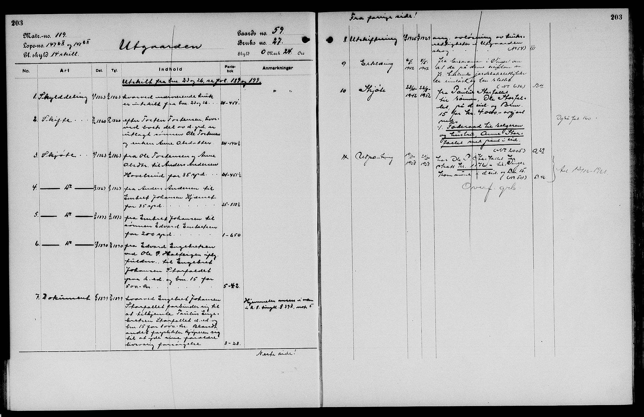 Vinger og Odal sorenskriveri, SAH/TING-022/H/Ha/Hac/Hacc/L0009: Panteregister nr. 3.9, 1923, s. 203