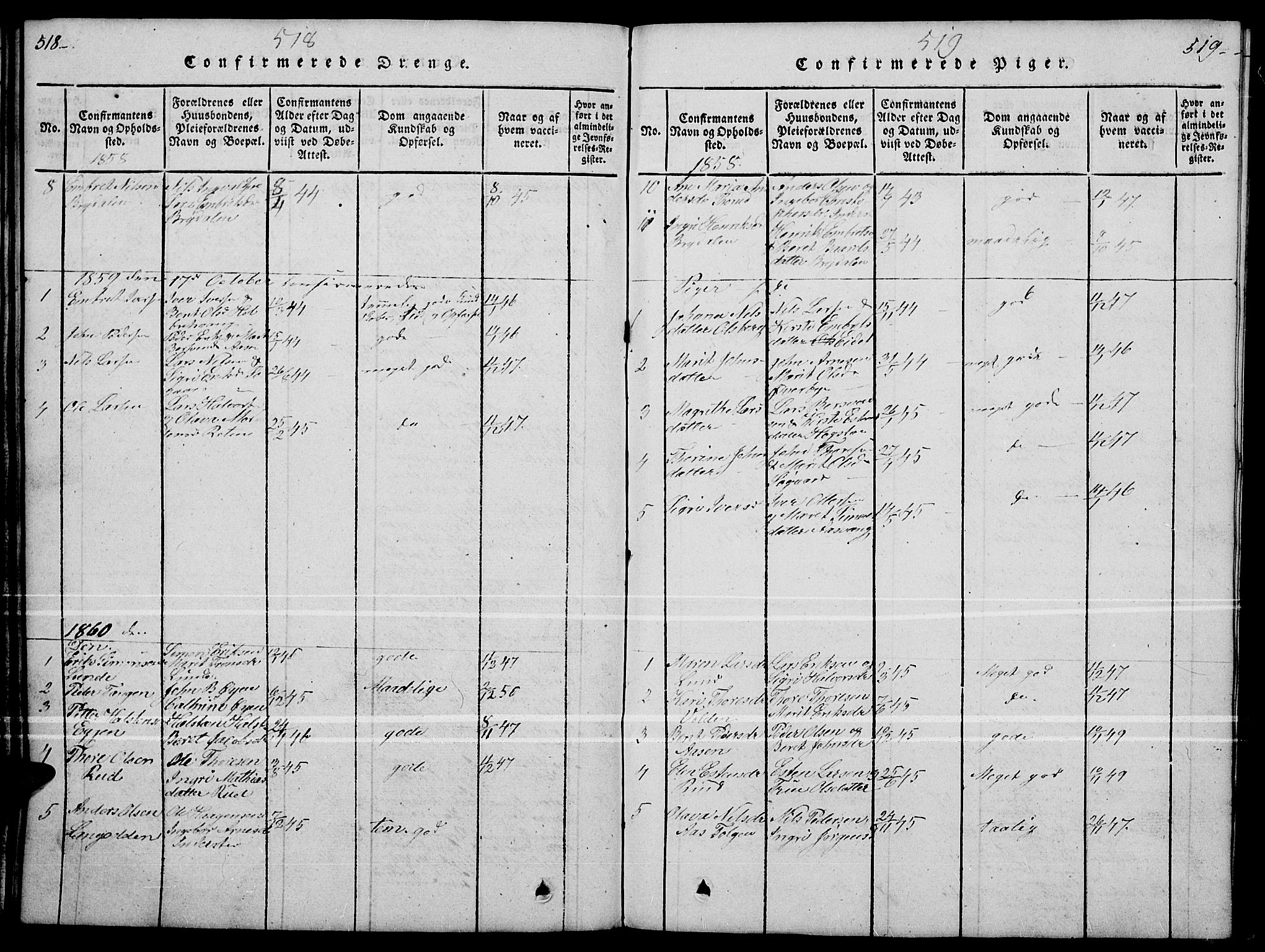 Tynset prestekontor, SAH/PREST-058/H/Ha/Hab/L0004: Klokkerbok nr. 4, 1814-1879, s. 518-519