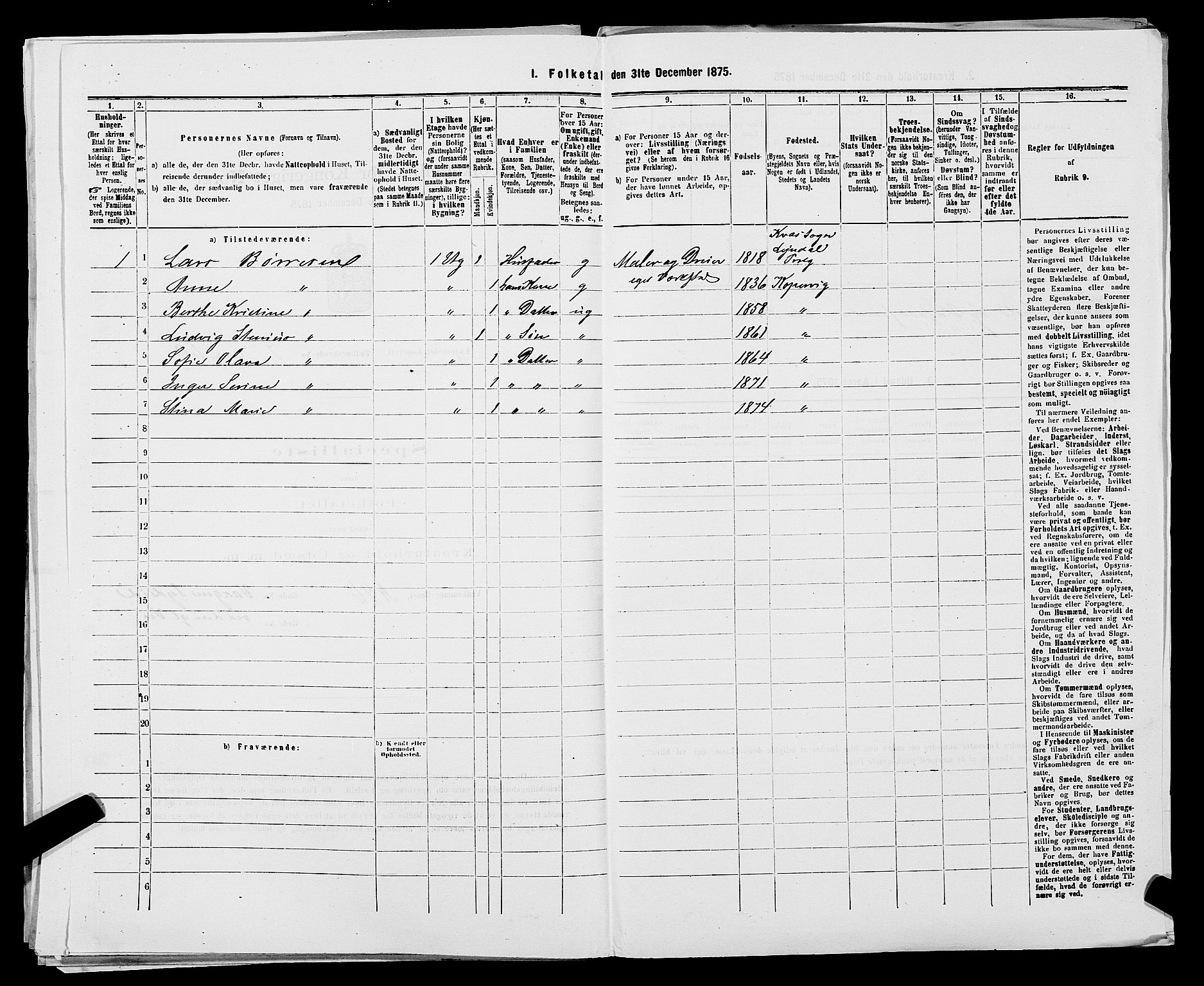 SAST, Folketelling 1875 for 1105B Avaldsnes prestegjeld, Kopervik ladested, 1875, s. 138