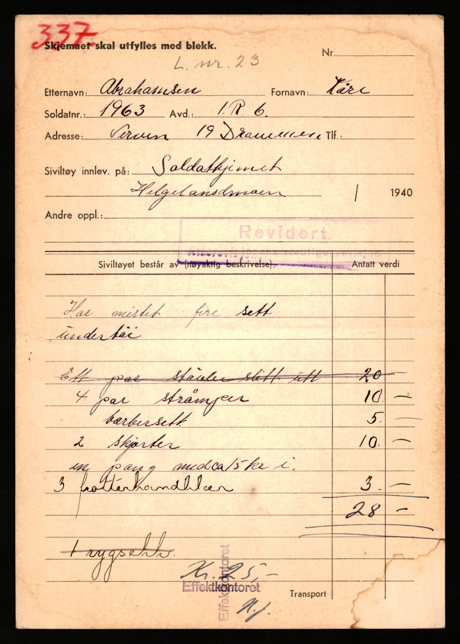 Justisdepartementet, Oppgjørsavdelingen, AV/RA-S-1056/G/Gb/L0001: Oppgaver over ettersøkte sivile effekter: Abel - Andersen, Anders J., 1940-1942, s. 109