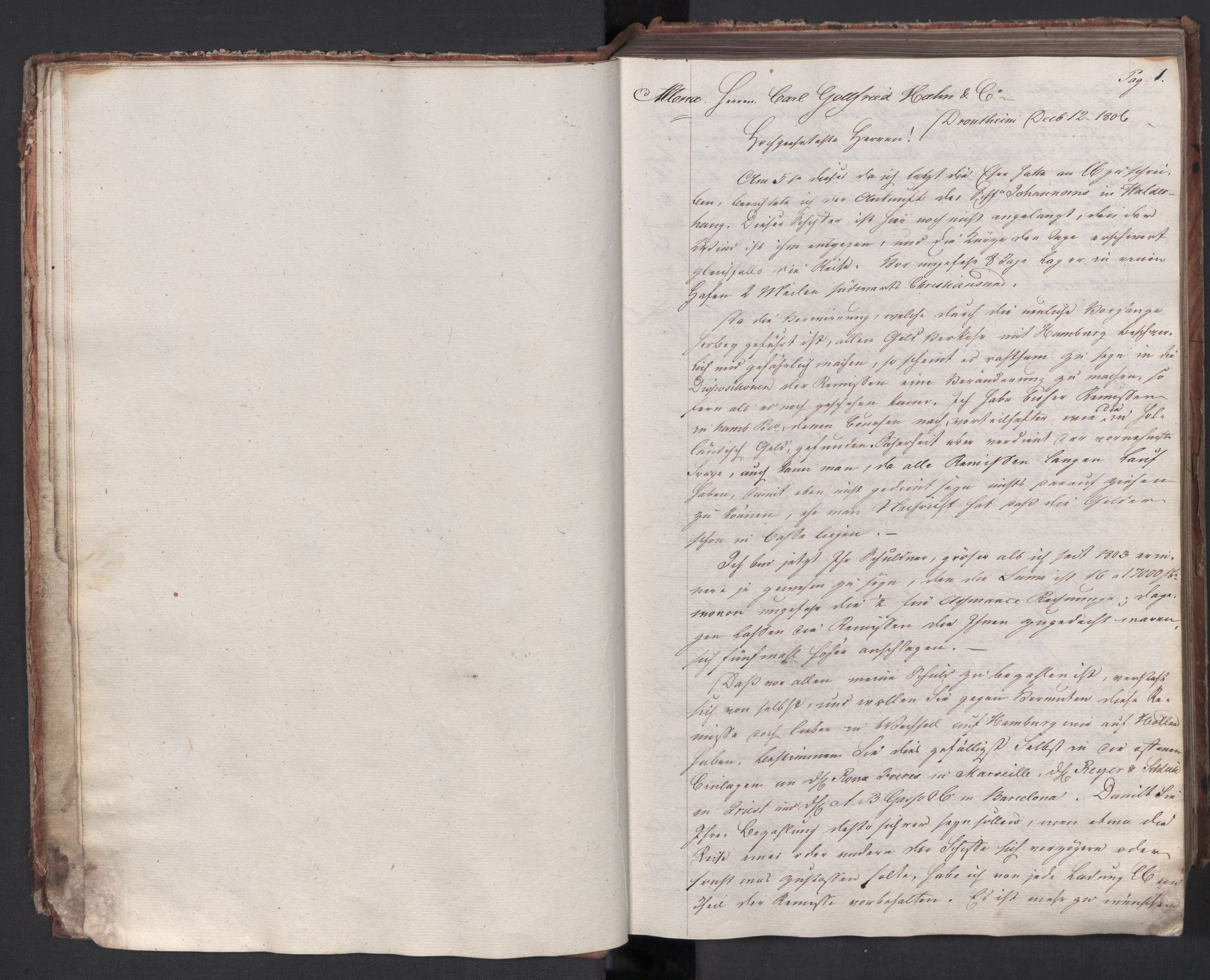 Hoë, Herman & Co, SAT/PA-0280/11/L0011: Kopibok, utenriks, 1806-1811, s. 1