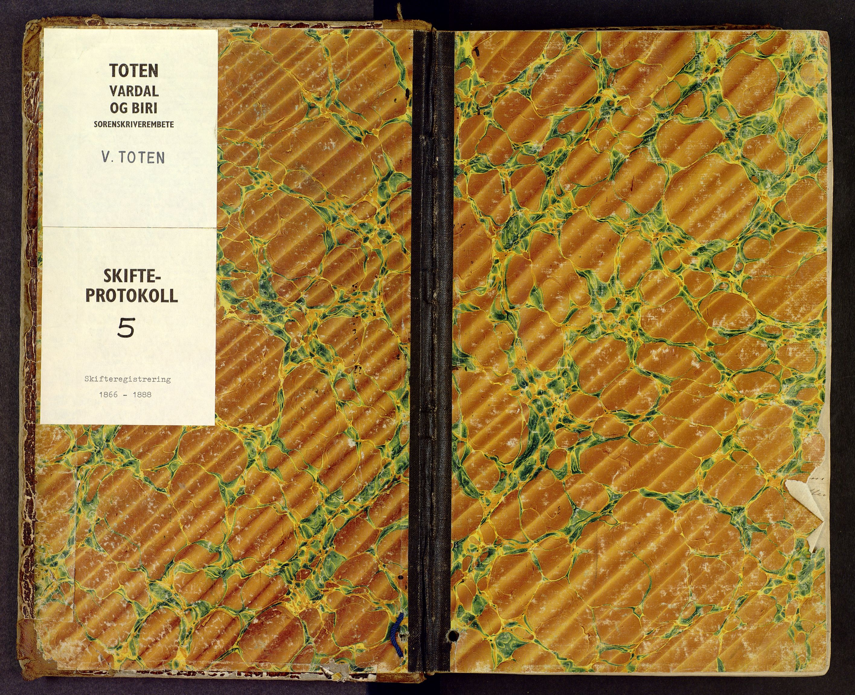 Toten tingrett, SAH/TING-006/J/Jf/L0005: Skifteregistreringsprotokoll - Vestre Toten, 1866-1888