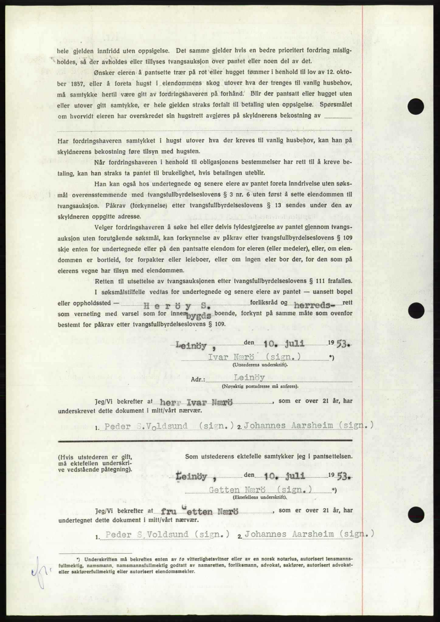 Søre Sunnmøre sorenskriveri, AV/SAT-A-4122/1/2/2C/L0123: Pantebok nr. 11B, 1953-1953, Dagboknr: 1810/1953