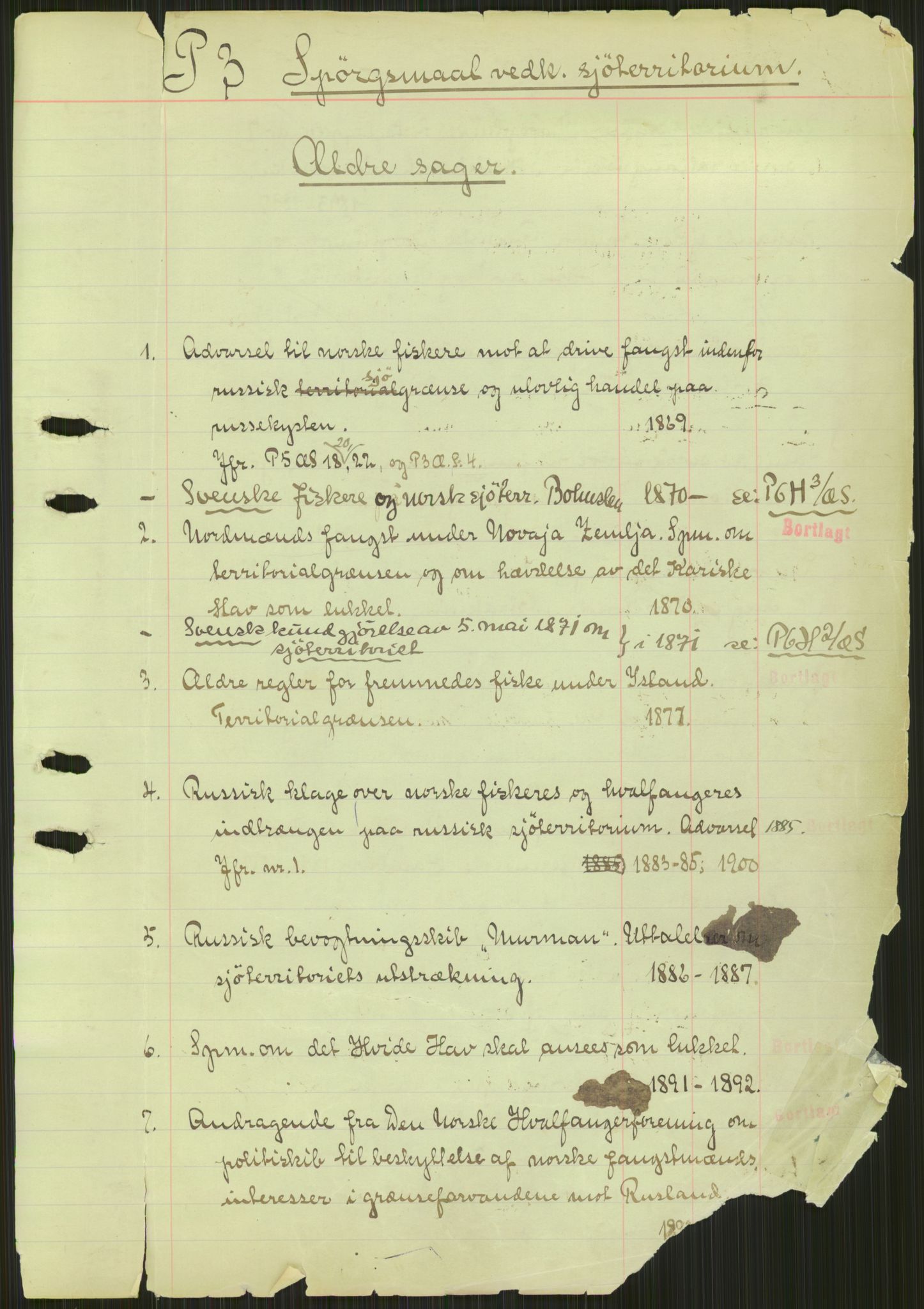 Utenriksdepartementet, RA/S-2259/Ca/L0011: Saksregister, arkivgrupper P3-AS  -  P16-E, 1906-1923, s. 1
