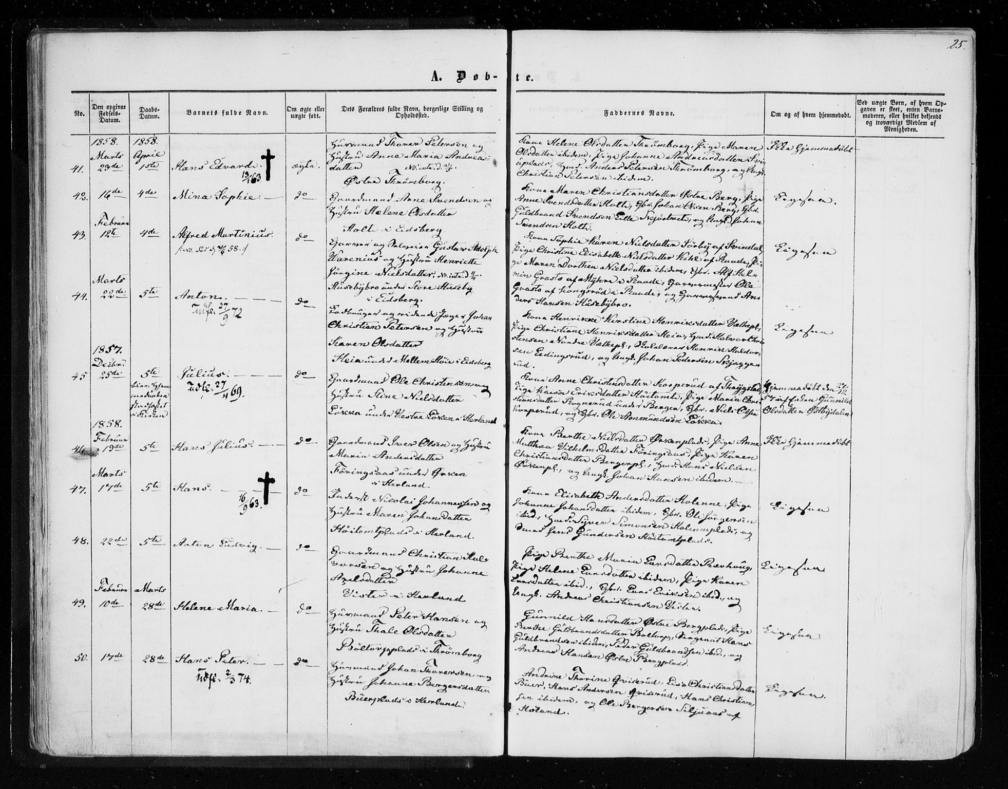 Eidsberg prestekontor Kirkebøker, AV/SAO-A-10905/F/Fa/L0010.a: Ministerialbok nr. I 10A, 1857-1866, s. 25
