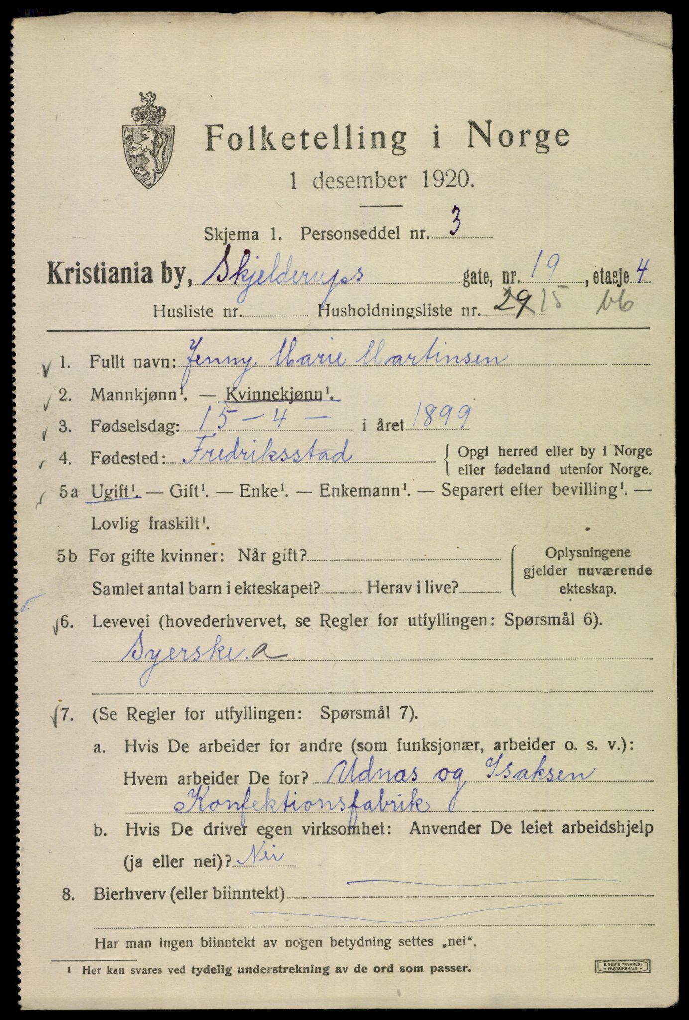 SAO, Folketelling 1920 for 0301 Kristiania kjøpstad, 1920, s. 514487