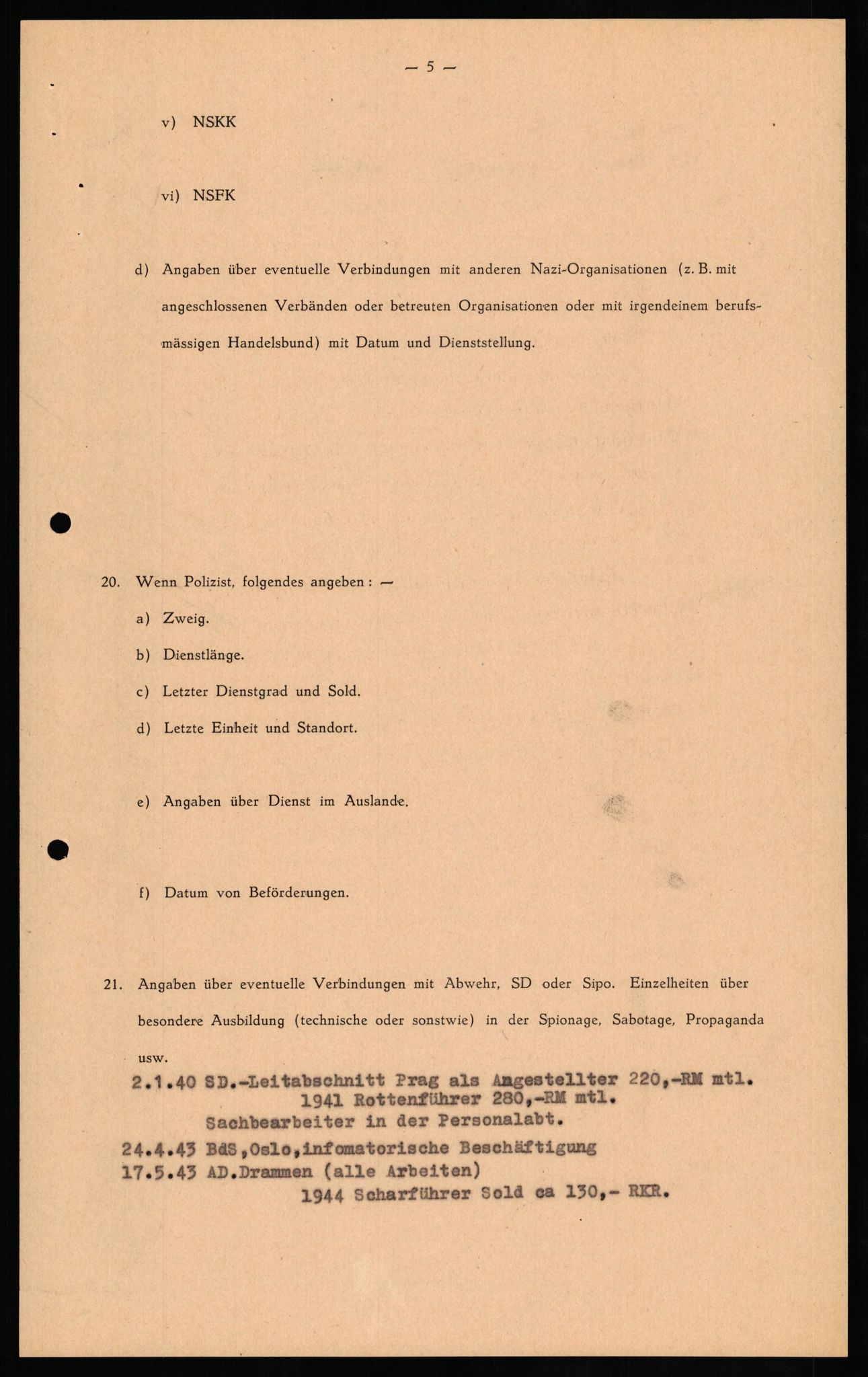 Forsvaret, Forsvarets overkommando II, AV/RA-RAFA-3915/D/Db/L0024: CI Questionaires. Tyske okkupasjonsstyrker i Norge. Tyskere., 1945-1946, s. 126