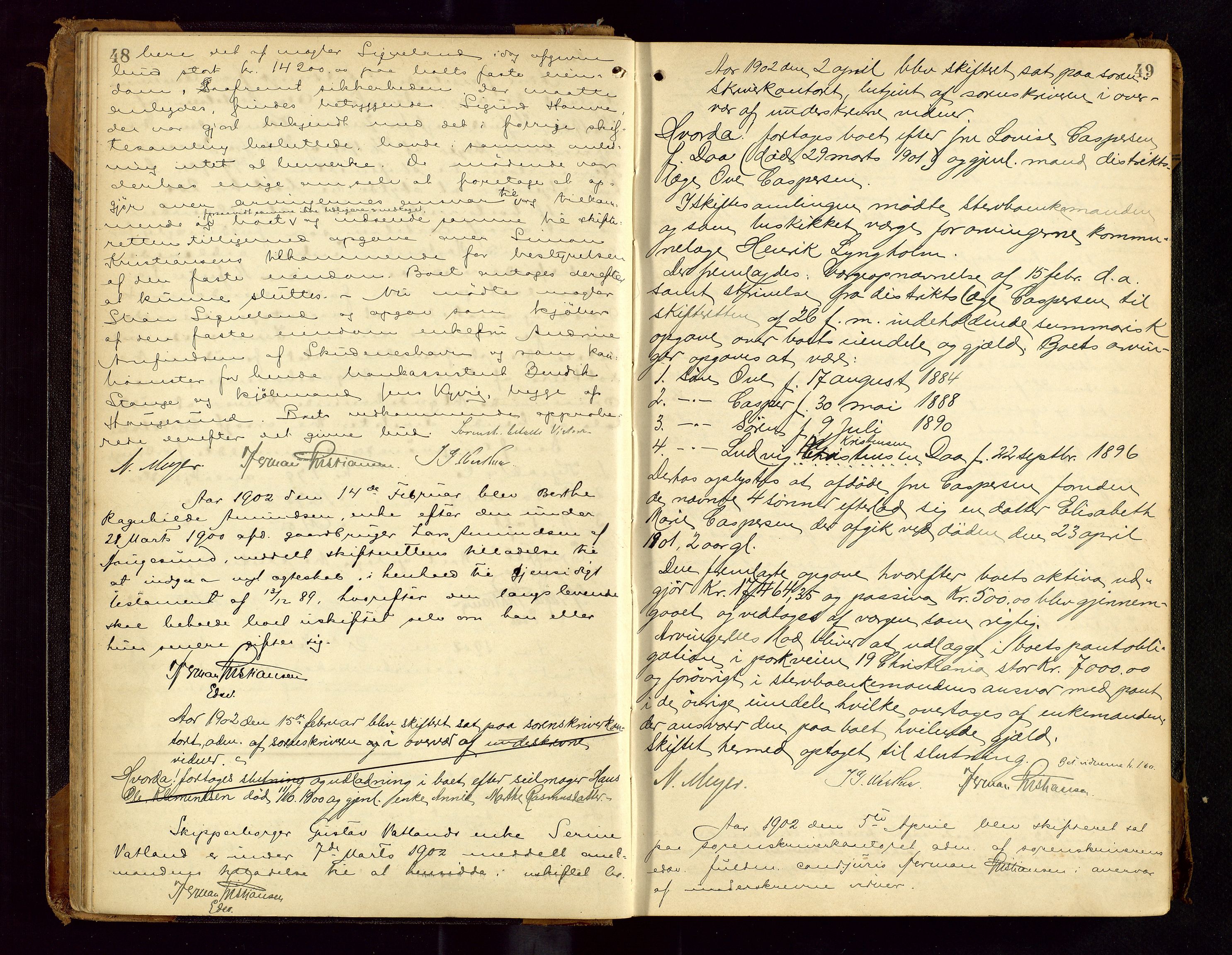 Haugesund tingrett, AV/SAST-A-101415/01/IV/IVC/L0001: Skifteforhandlingsprotokoll, med register, 1900-1912, s. 48-49