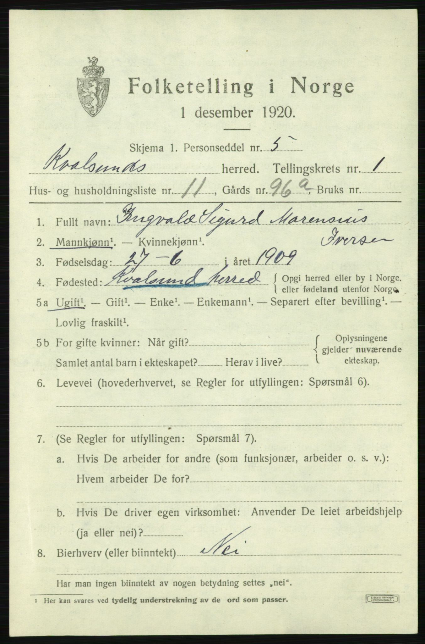 SATØ, Folketelling 1920 for 2017 Kvalsund herred, 1920, s. 620