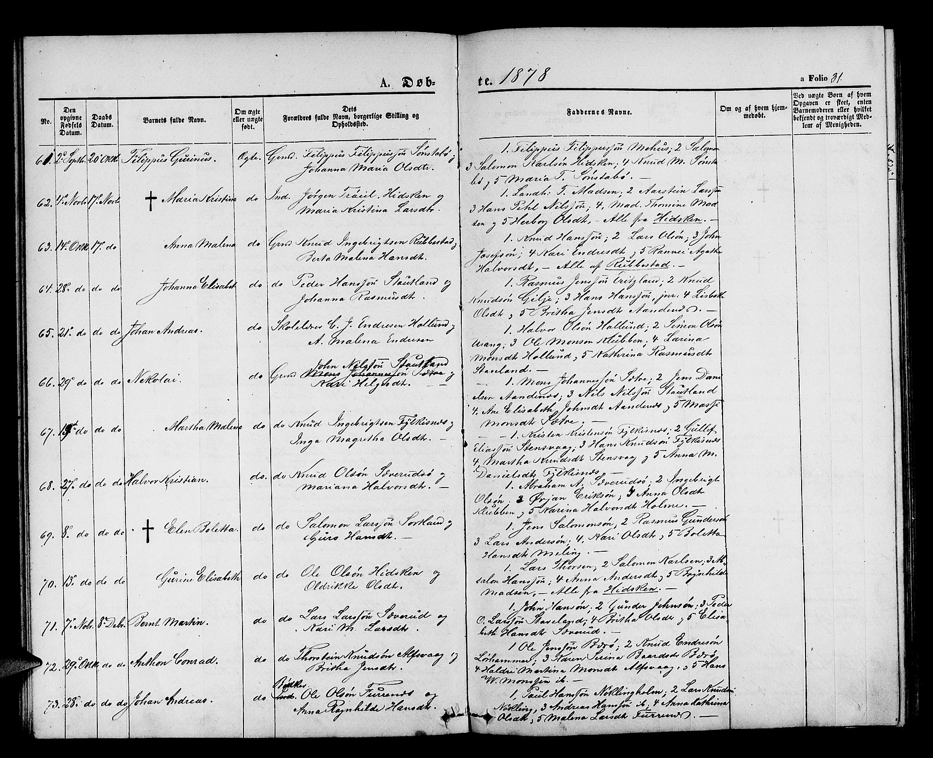 Finnås sokneprestembete, AV/SAB-A-99925/H/Ha/Hab/Habb/L0002: Klokkerbok nr. B 2, 1871-1881, s. 31