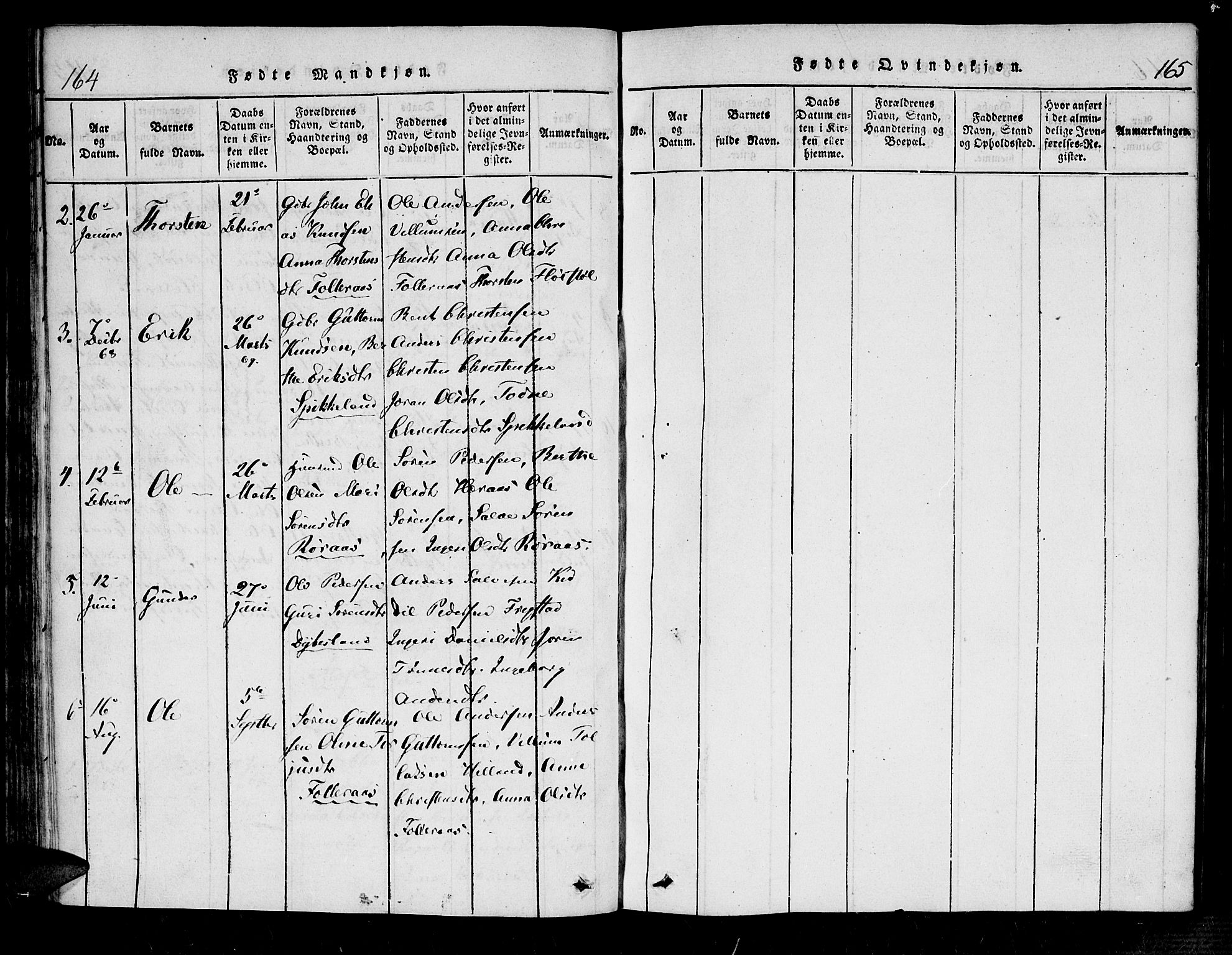 Bjelland sokneprestkontor, SAK/1111-0005/F/Fa/Fab/L0002: Ministerialbok nr. A 2, 1816-1869, s. 164-165