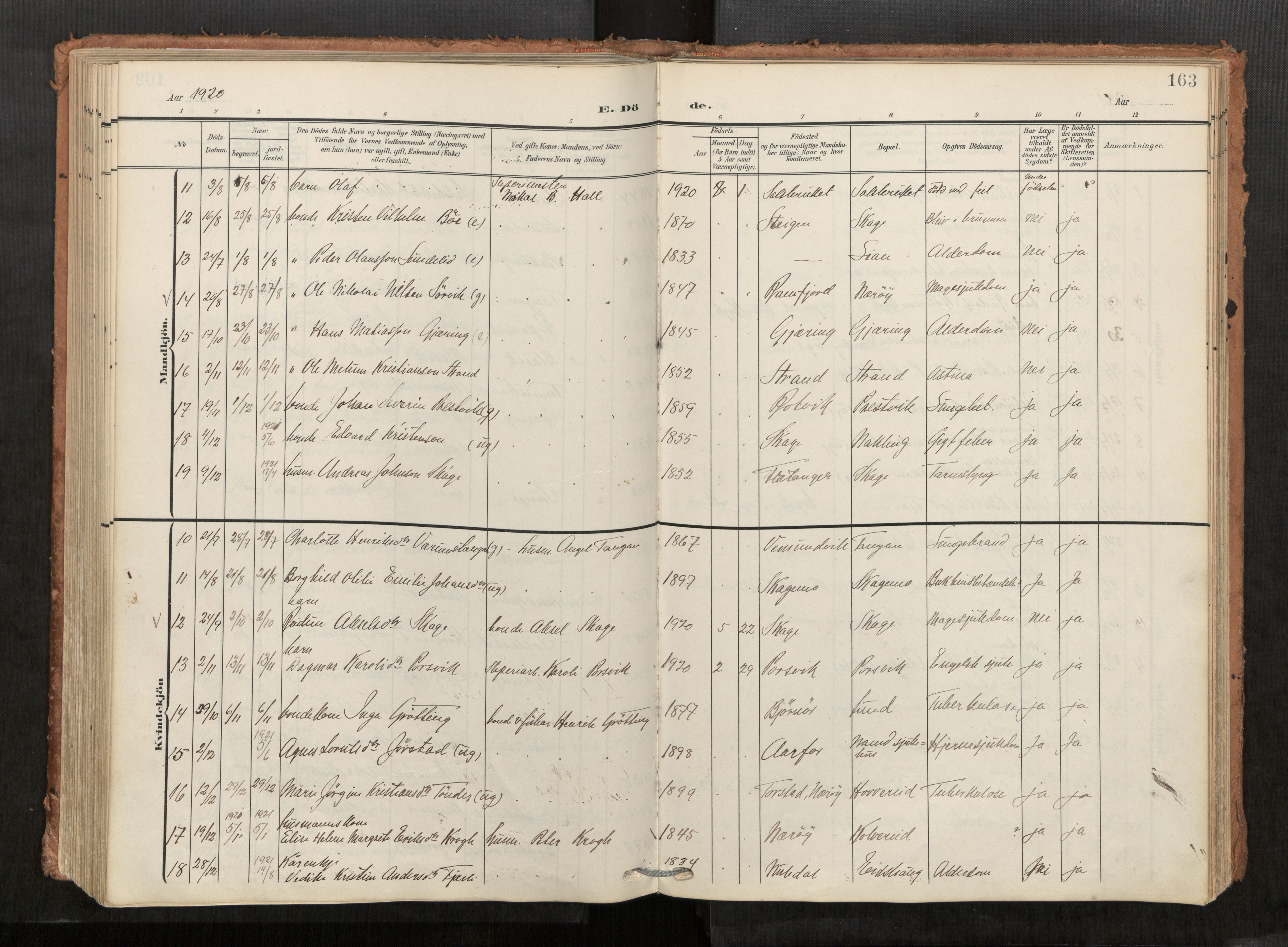 Kolvereid sokneprestkontor, AV/SAT-A-1171/H/Ha/Haa/L0001: Ministerialbok nr. 1, 1903-1922, s. 163