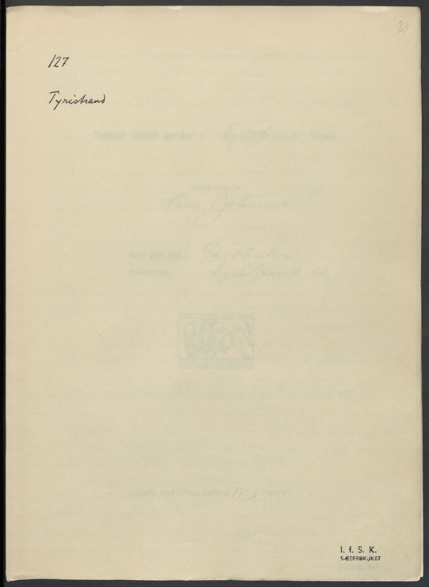 Instituttet for sammenlignende kulturforskning, RA/PA-0424/F/Fc/L0005/0003: Eske B5: / Buskerud (perm XII), 1934-1935, s. 31