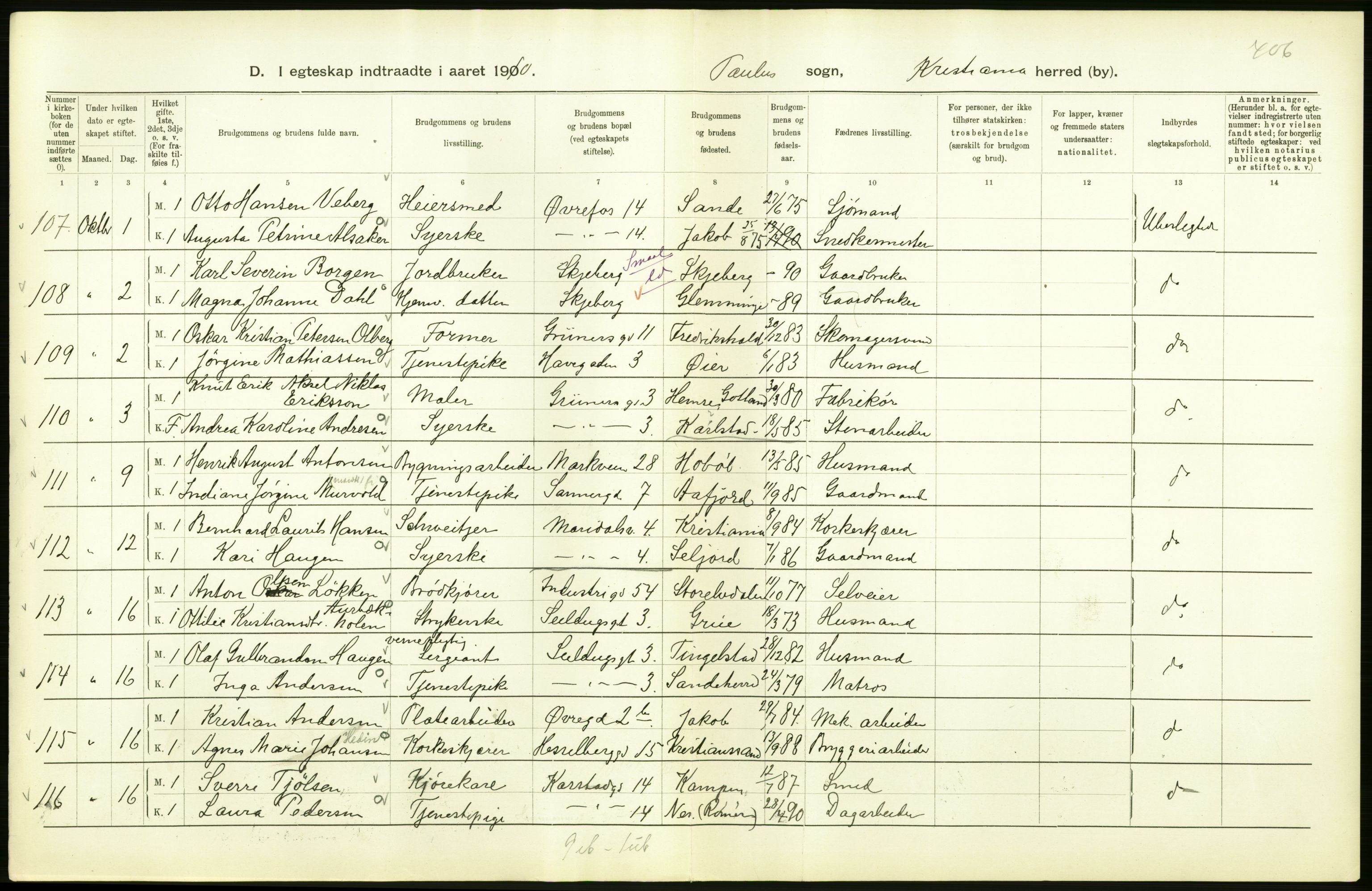 Statistisk sentralbyrå, Sosiodemografiske emner, Befolkning, AV/RA-S-2228/D/Df/Dfa/Dfah/L0009: Kristiania: Gifte og dødfødte., 1910, s. 90