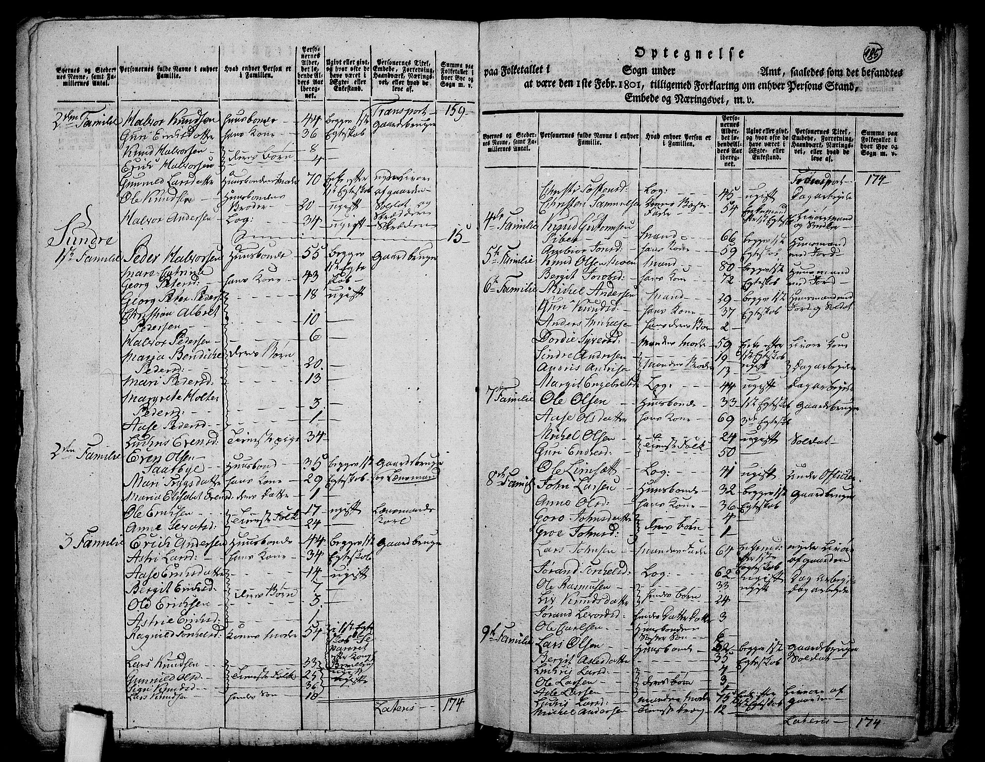 RA, Folketelling 1801 for 0619P Ål prestegjeld, 1801, s. 184b-185a