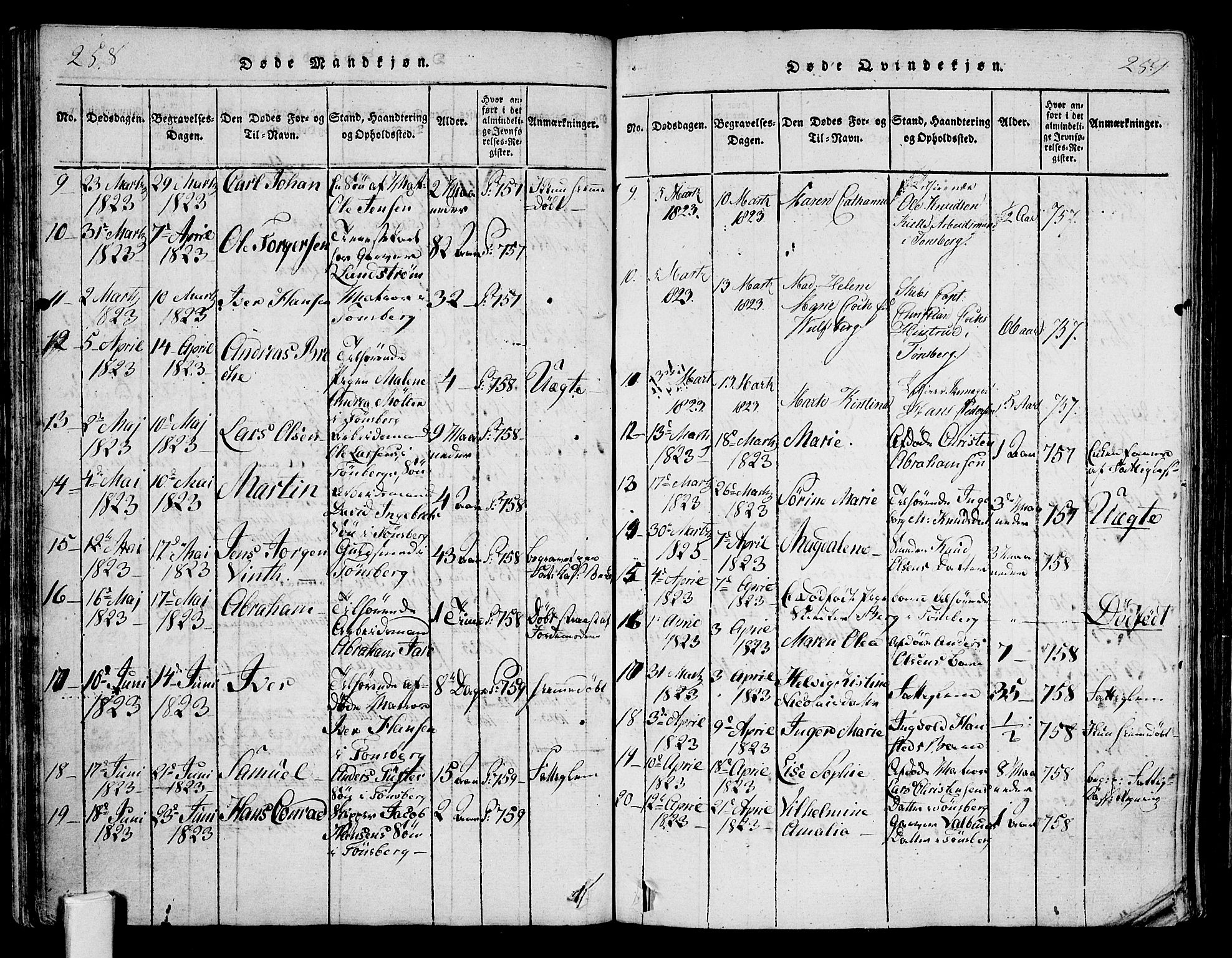 Tønsberg kirkebøker, AV/SAKO-A-330/F/Fa/L0004: Ministerialbok nr. I 4, 1813-1826, s. 258-259
