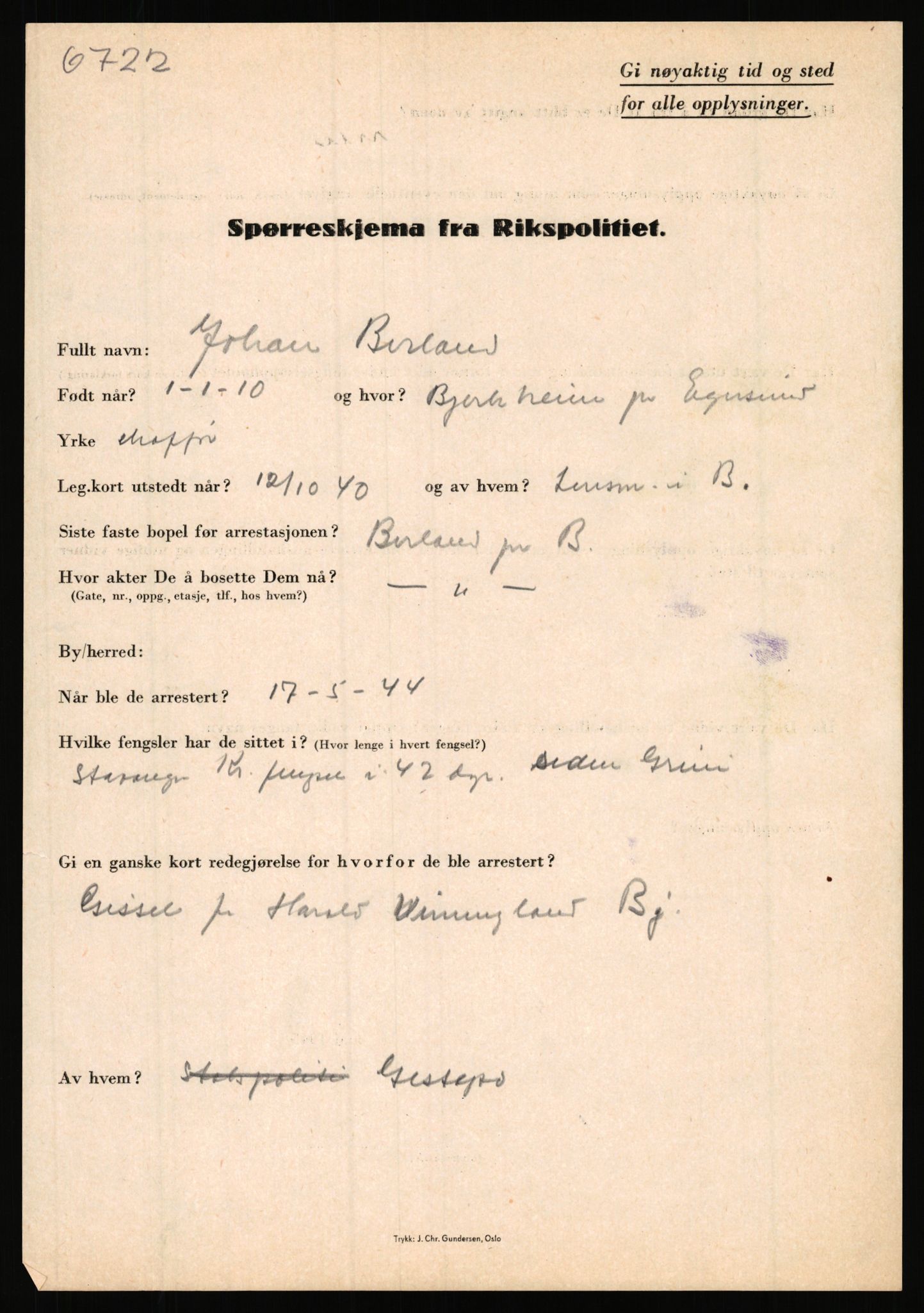 Rikspolitisjefen, AV/RA-S-1560/L/L0002: Berg, Alf - Bråthen, Thorleif, 1940-1945, s. 289