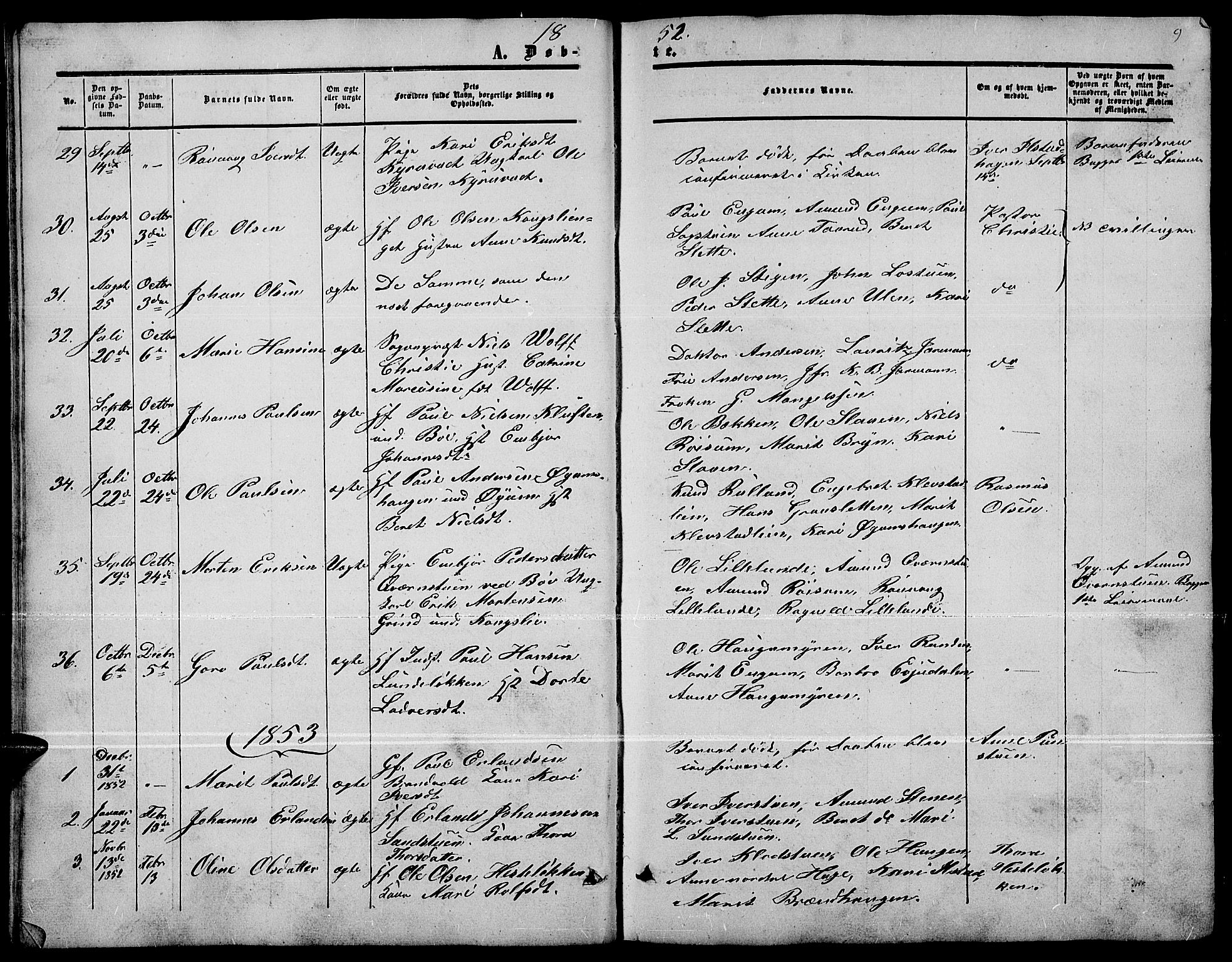 Nord-Fron prestekontor, SAH/PREST-080/H/Ha/Hab/L0001: Klokkerbok nr. 1, 1851-1883, s. 9