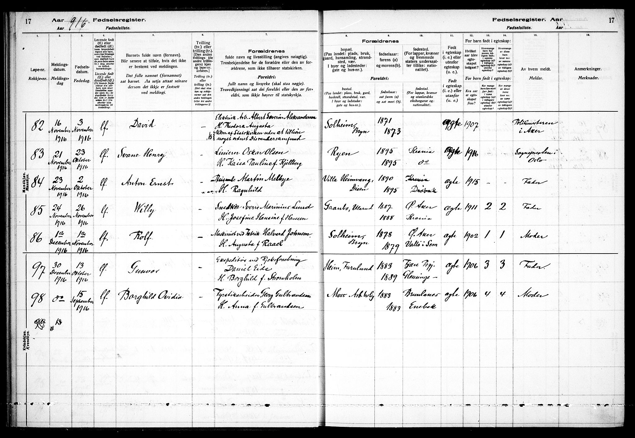 Østre Aker prestekontor Kirkebøker, AV/SAO-A-10840/J/Ja/L0001: Fødselsregister nr. I 1, 1916-1923, s. 17