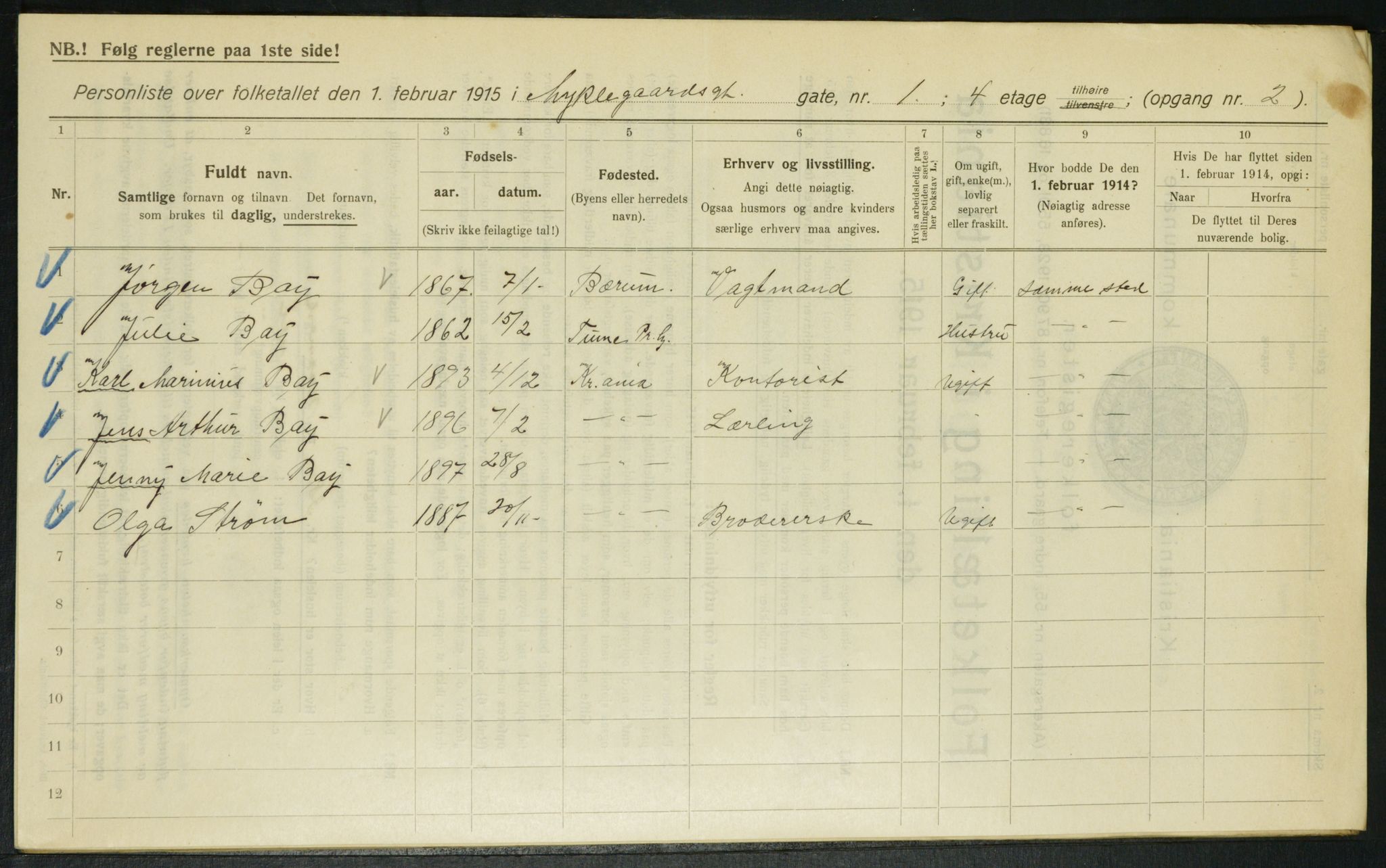 OBA, Kommunal folketelling 1.2.1915 for Kristiania, 1915, s. 67626