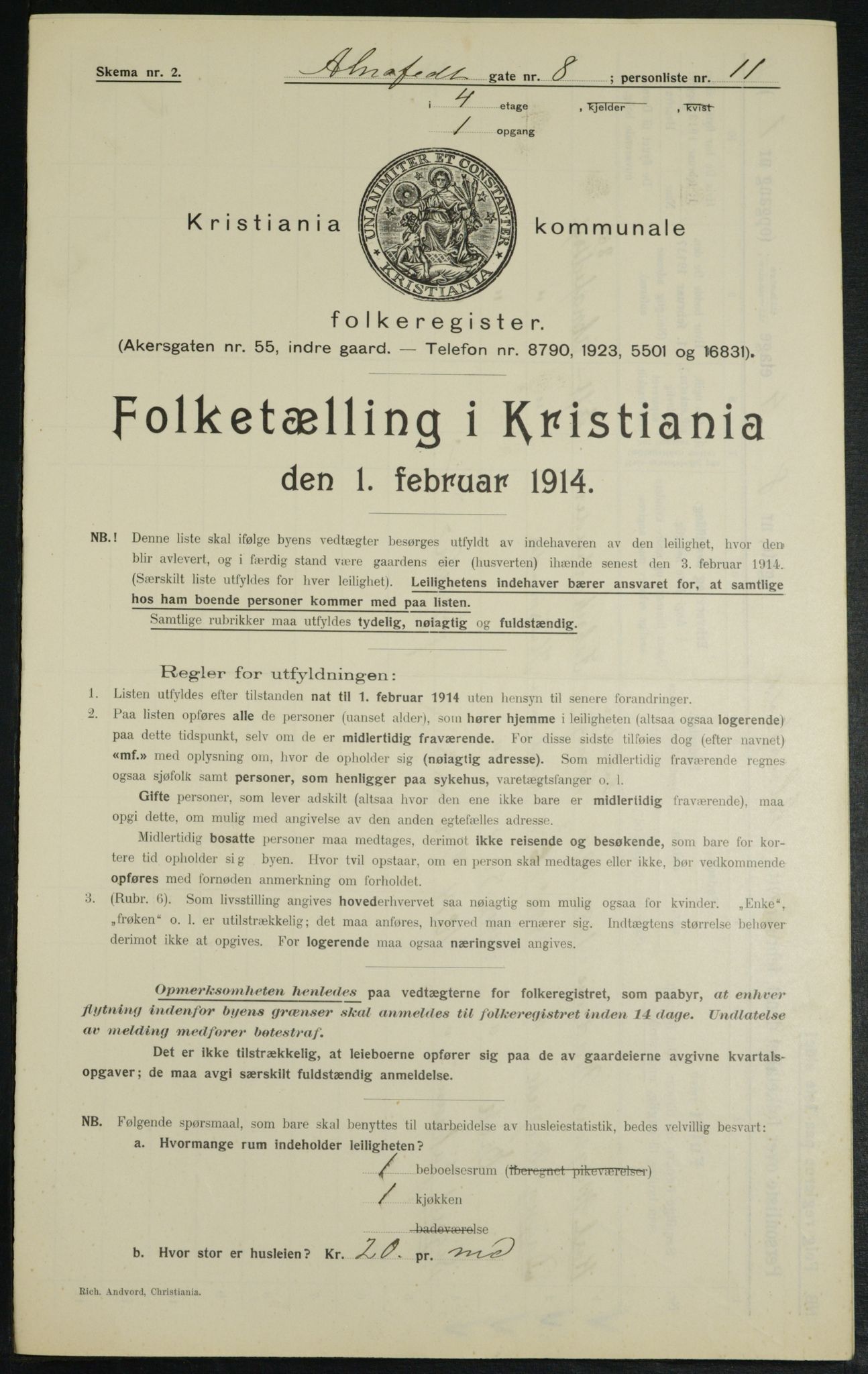 OBA, Kommunal folketelling 1.2.1914 for Kristiania, 1914, s. 1164