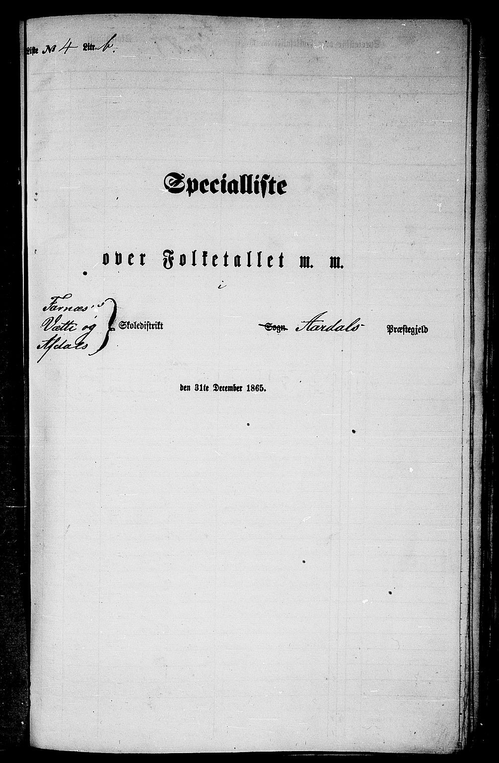 RA, Folketelling 1865 for 1424P Årdal prestegjeld, 1865, s. 81