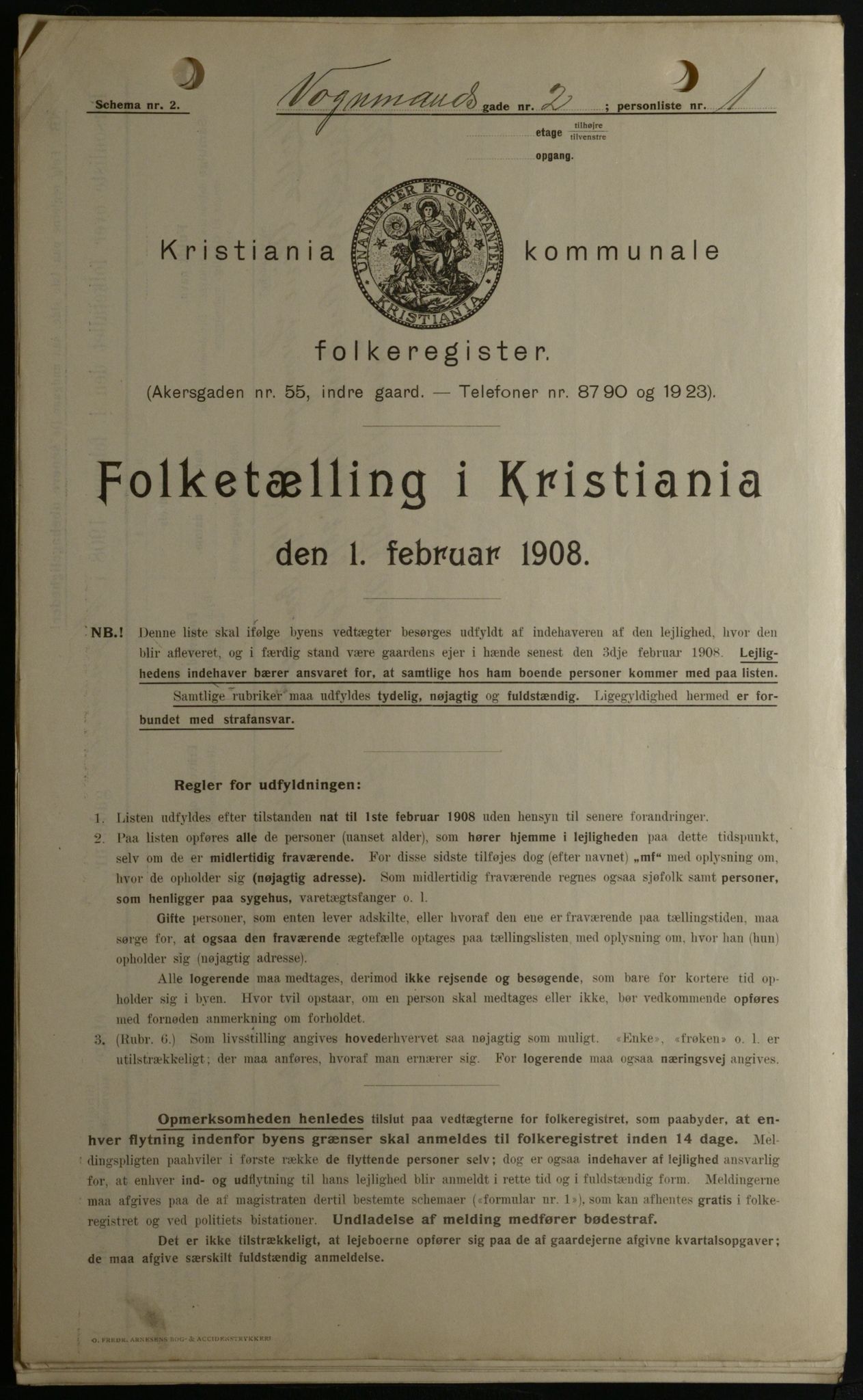 OBA, Kommunal folketelling 1.2.1908 for Kristiania kjøpstad, 1908, s. 111427