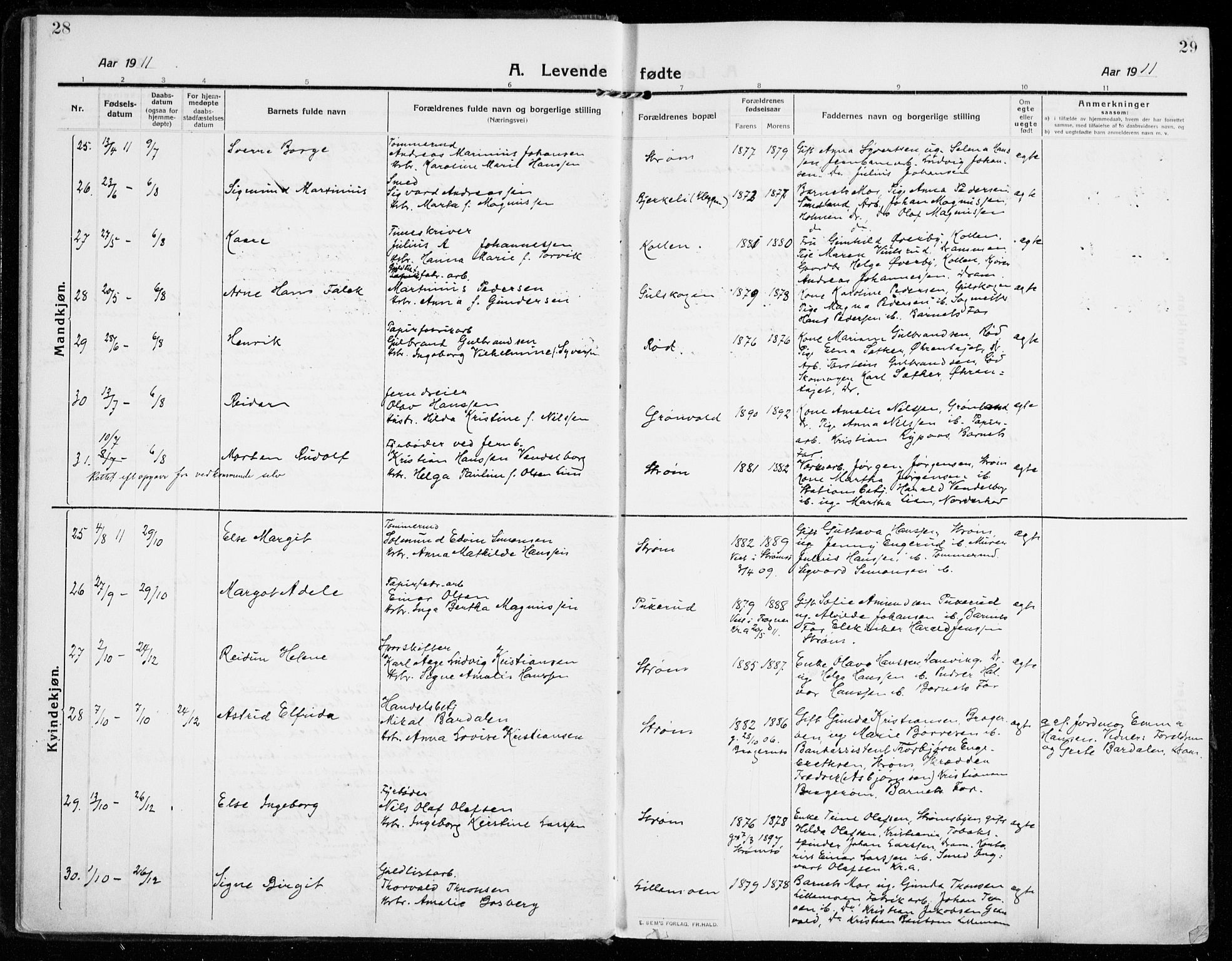 Strømsgodset kirkebøker, AV/SAKO-A-324/F/Fa/L0002: Ministerialbok nr. 2, 1910-1920, s. 28-29