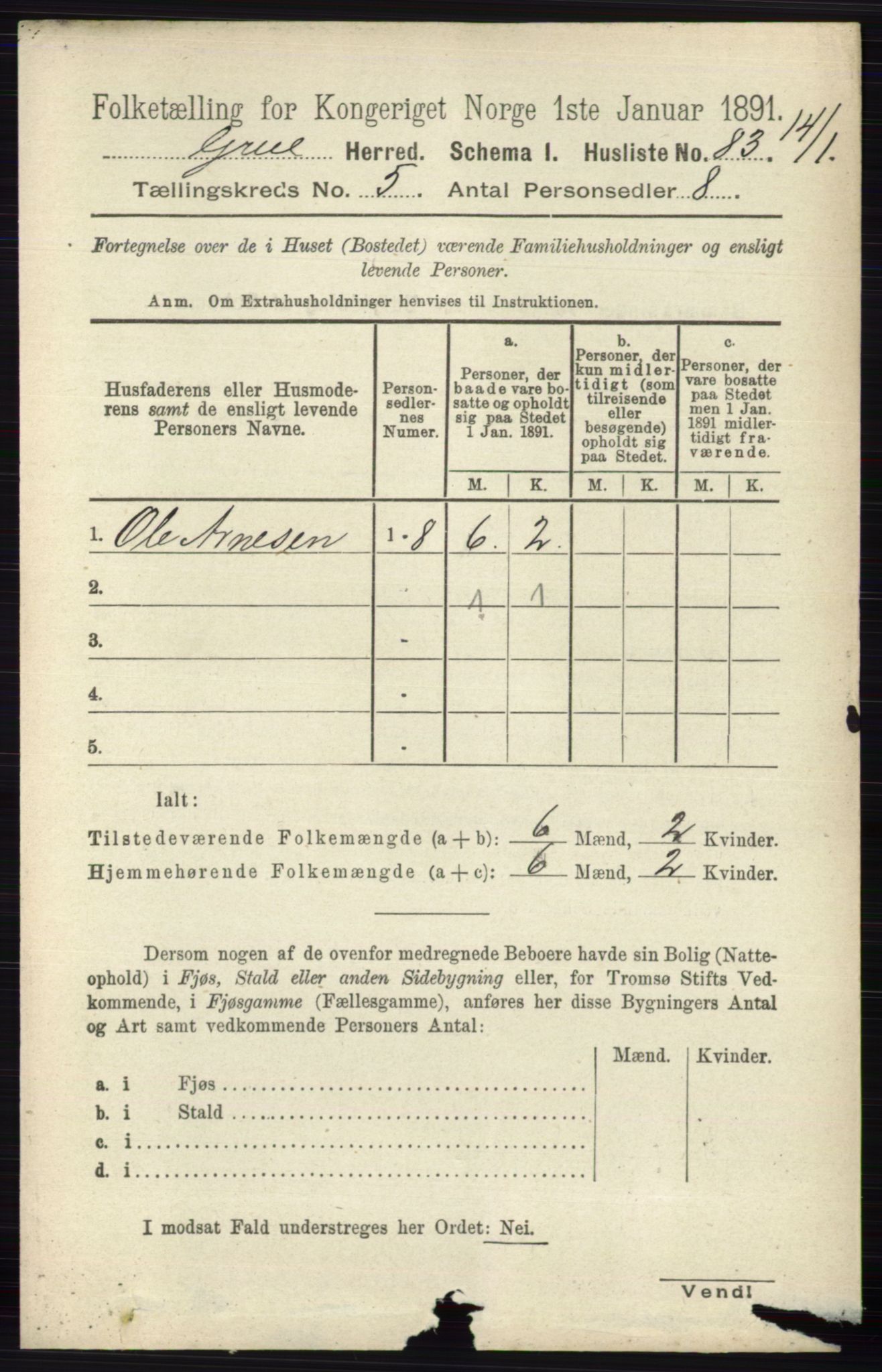 RA, Folketelling 1891 for 0423 Grue herred, 1891, s. 2692