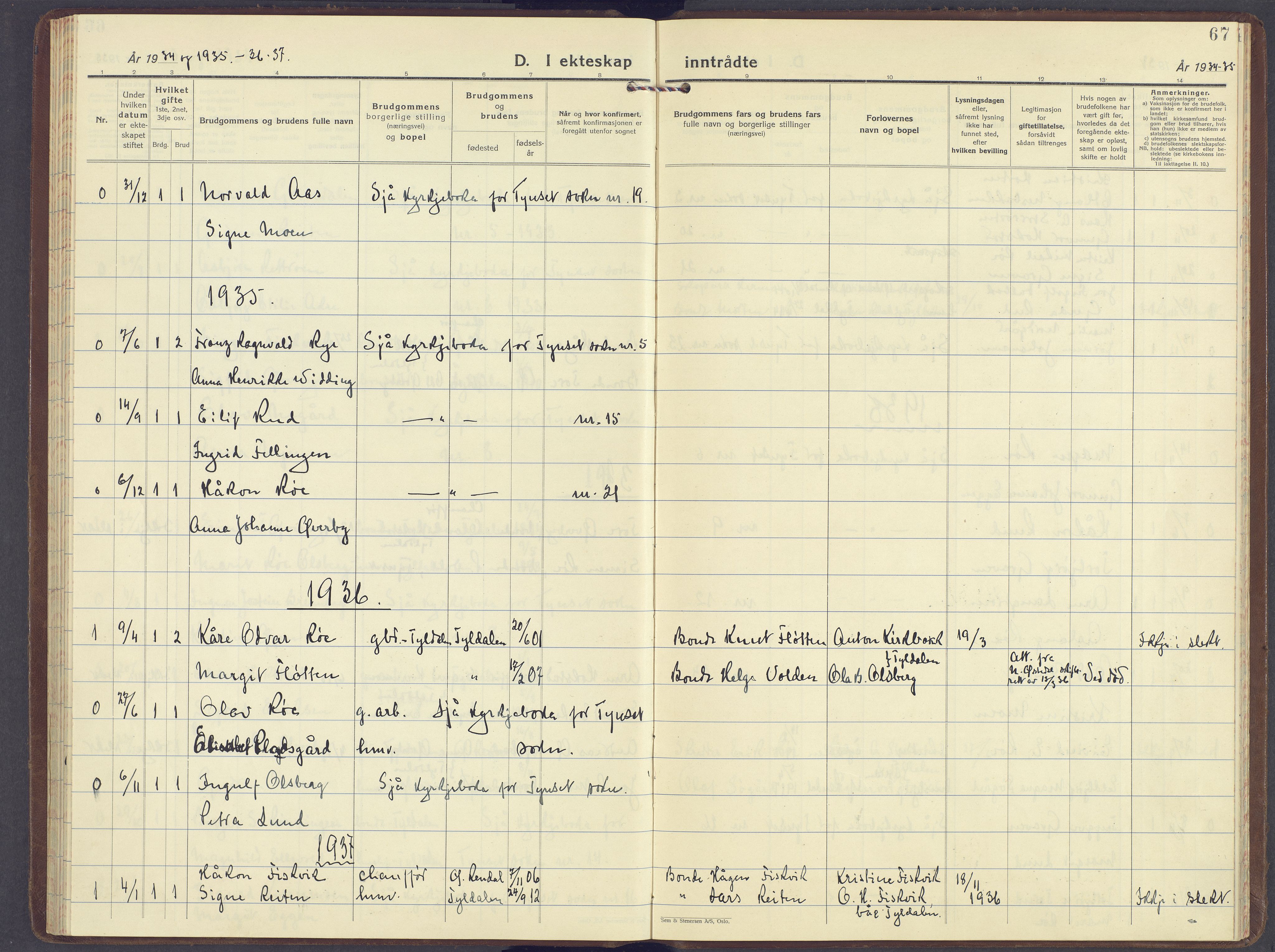 Tynset prestekontor, AV/SAH-PREST-058/H/Ha/Haa/L0029: Ministerialbok nr. 29, 1930-1946, s. 67