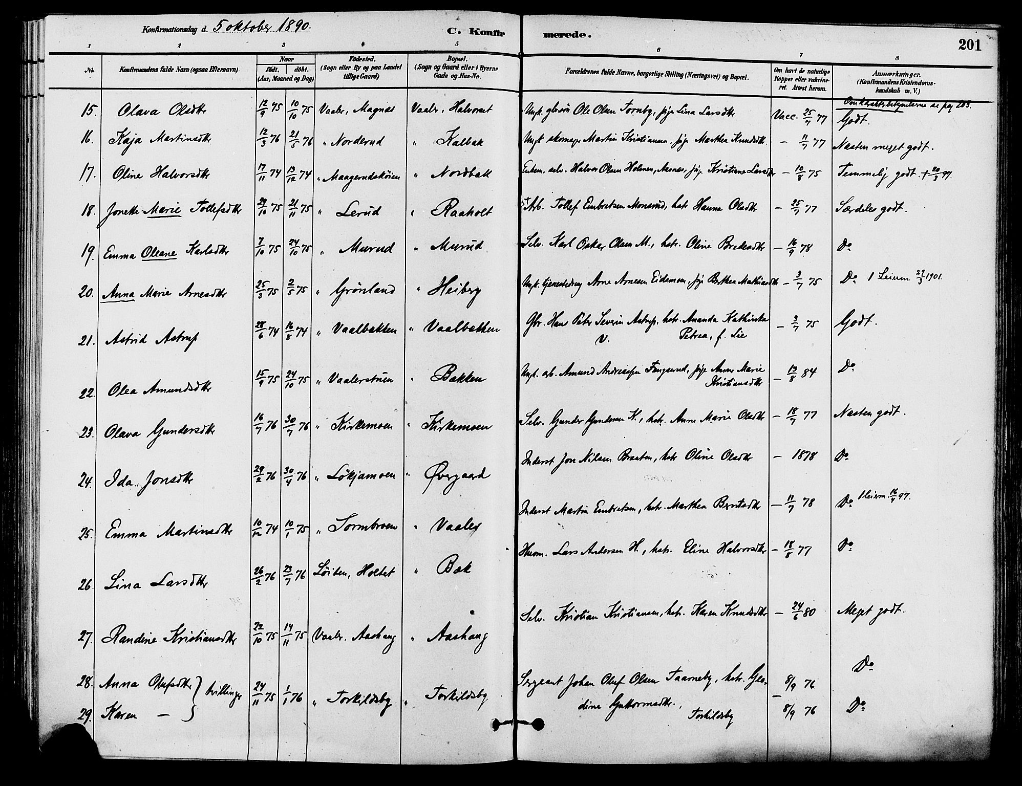 Våler prestekontor, Hedmark, AV/SAH-PREST-040/H/Ha/Haa/L0002: Ministerialbok nr. 3, 1879-1911, s. 201