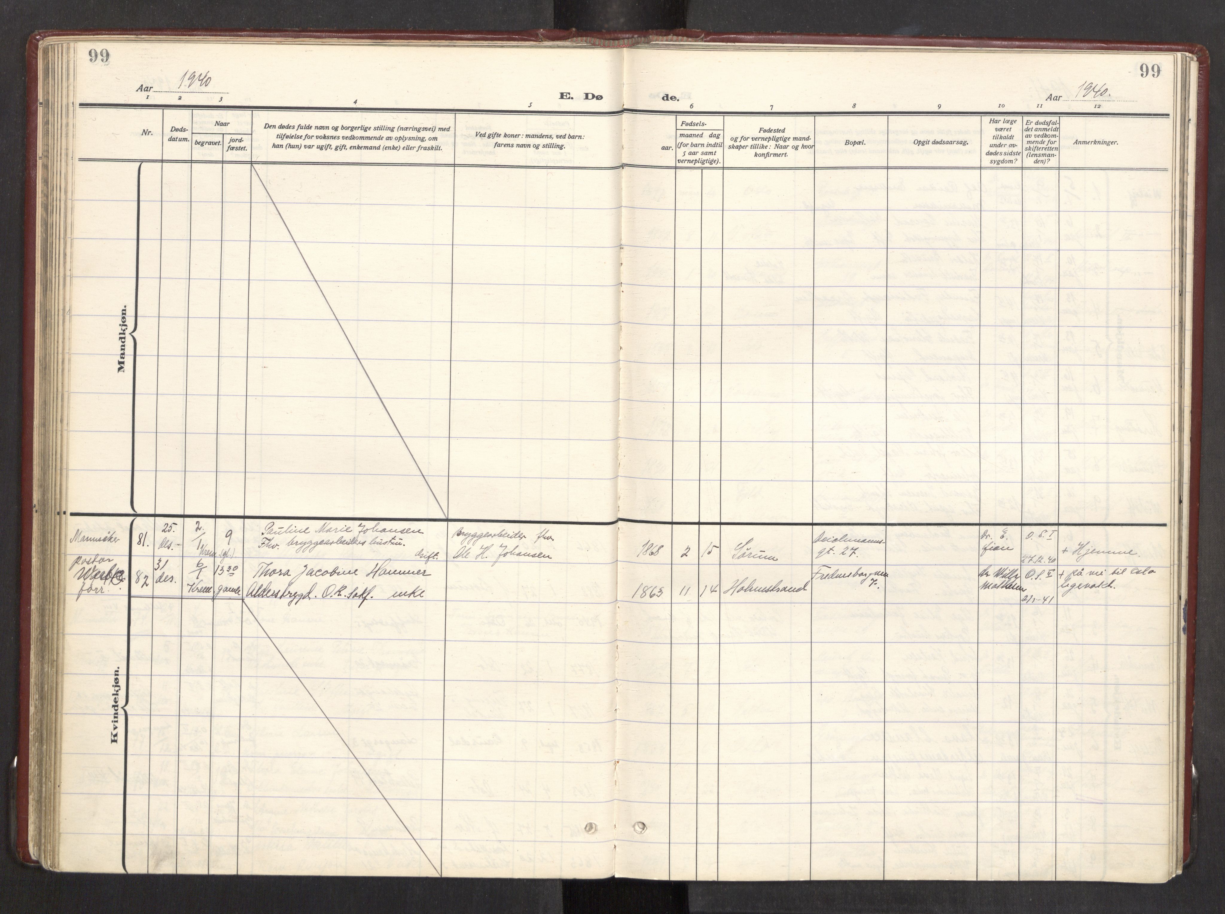 Trefoldighet prestekontor Kirkebøker, SAO/A-10882/F/Fd/L0006: Ministerialbok nr. IV 6, 1929-1957, s. 99