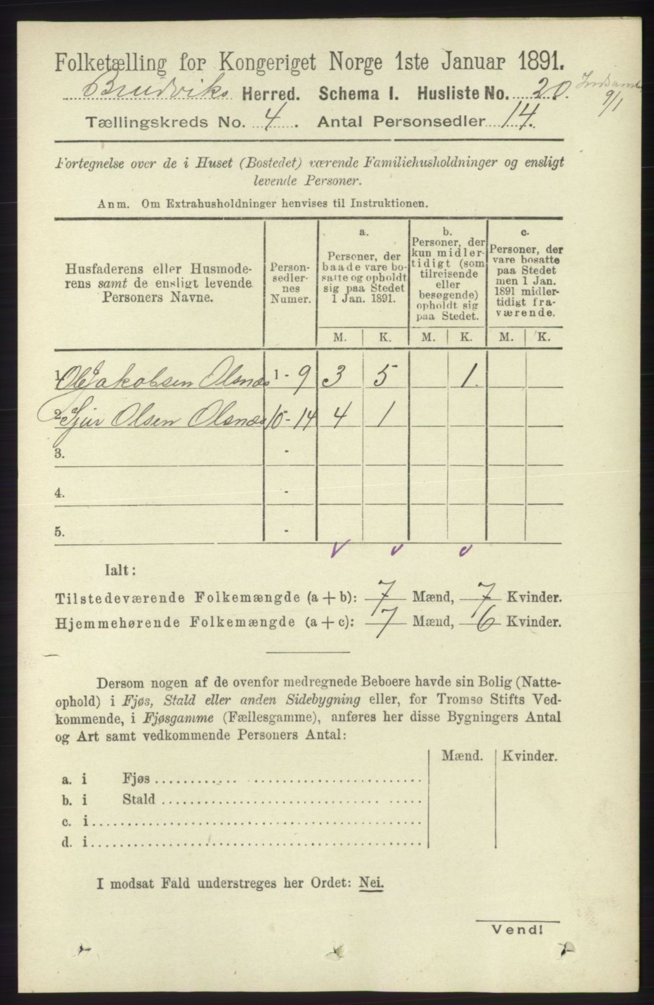 RA, Folketelling 1891 for 1251 Bruvik herred, 1891, s. 998