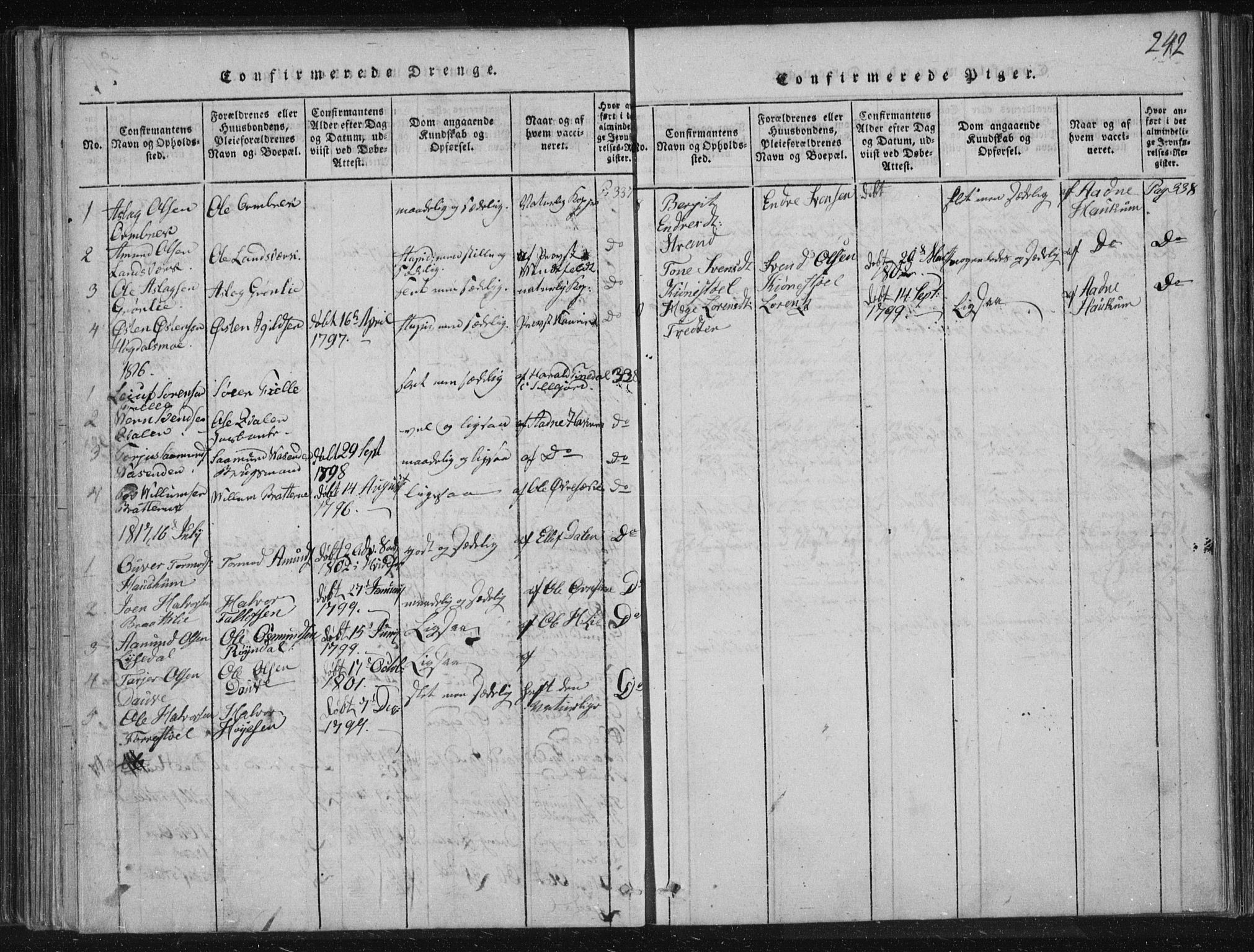 Lårdal kirkebøker, AV/SAKO-A-284/F/Fc/L0001: Ministerialbok nr. III 1, 1815-1860, s. 242