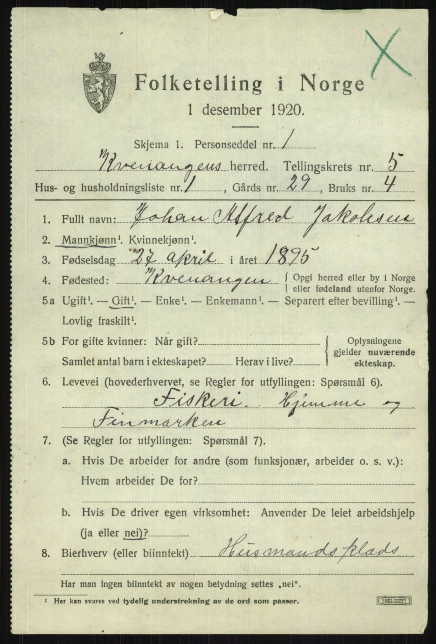 SATØ, Folketelling 1920 for 1943 Kvænangen herred, 1920, s. 3074