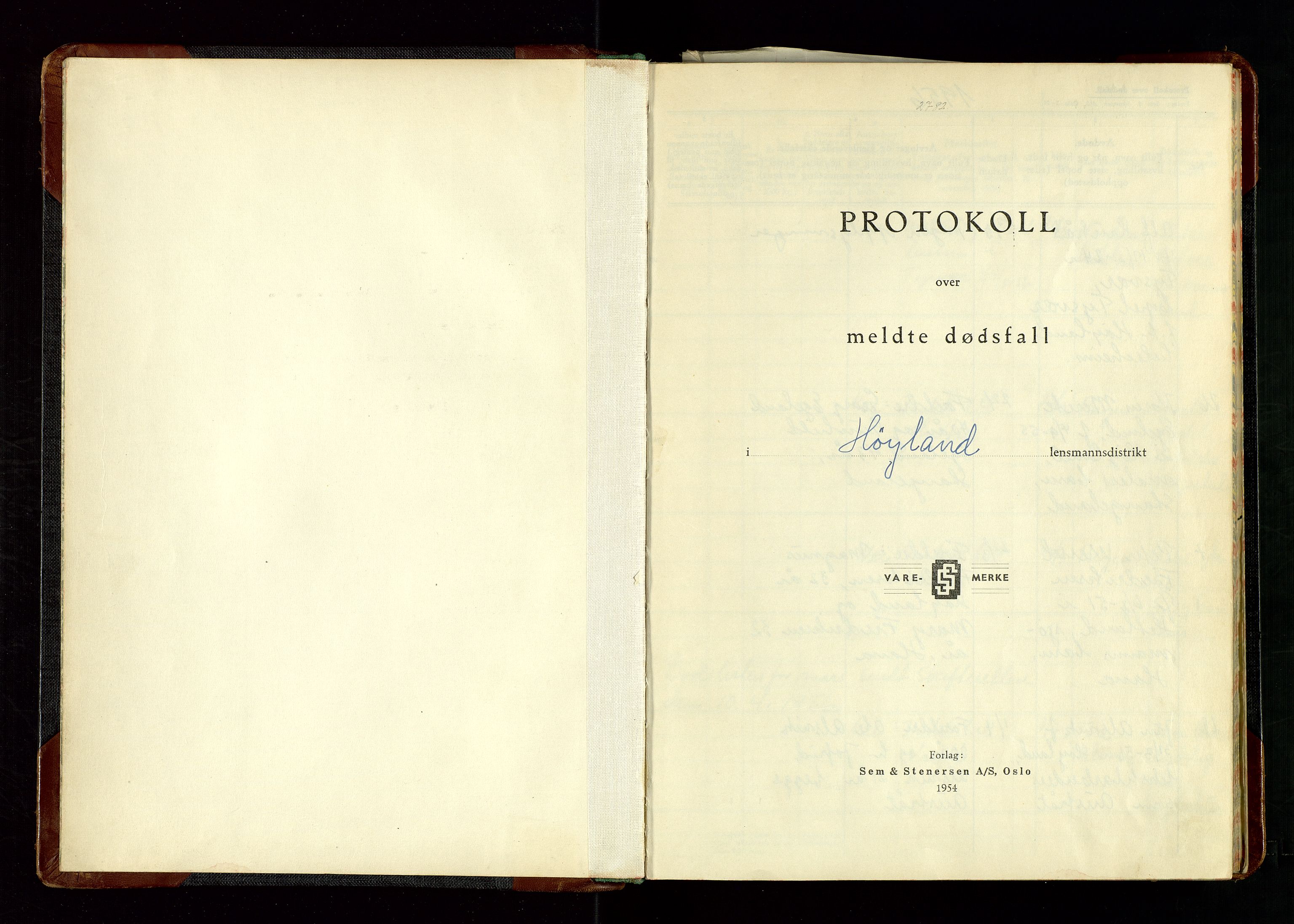 Høyland/Sandnes lensmannskontor, SAST/A-100166/Gga/L0010: "Protkokoll over anmeldte dødsfall i Høyland lensmandsdistrikt", 1956-1961