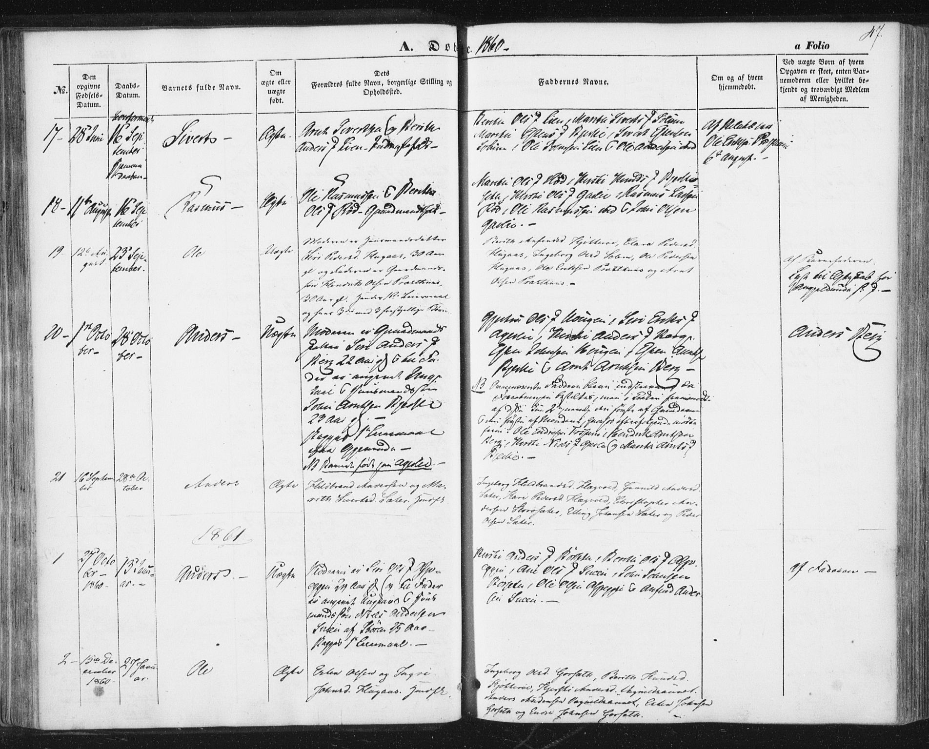 Ministerialprotokoller, klokkerbøker og fødselsregistre - Sør-Trøndelag, AV/SAT-A-1456/689/L1038: Ministerialbok nr. 689A03, 1848-1872, s. 47