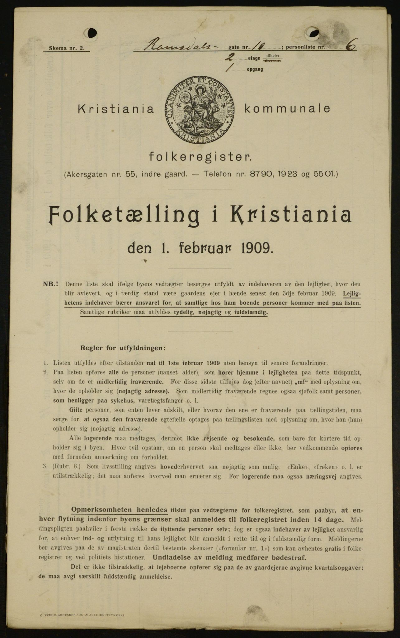 OBA, Kommunal folketelling 1.2.1909 for Kristiania kjøpstad, 1909, s. 75573
