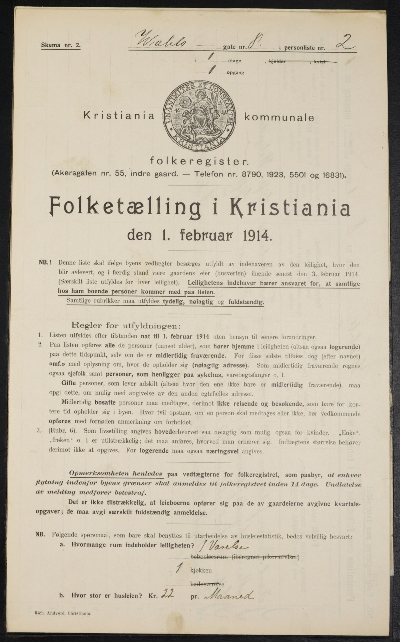 OBA, Kommunal folketelling 1.2.1914 for Kristiania, 1914, s. 122606